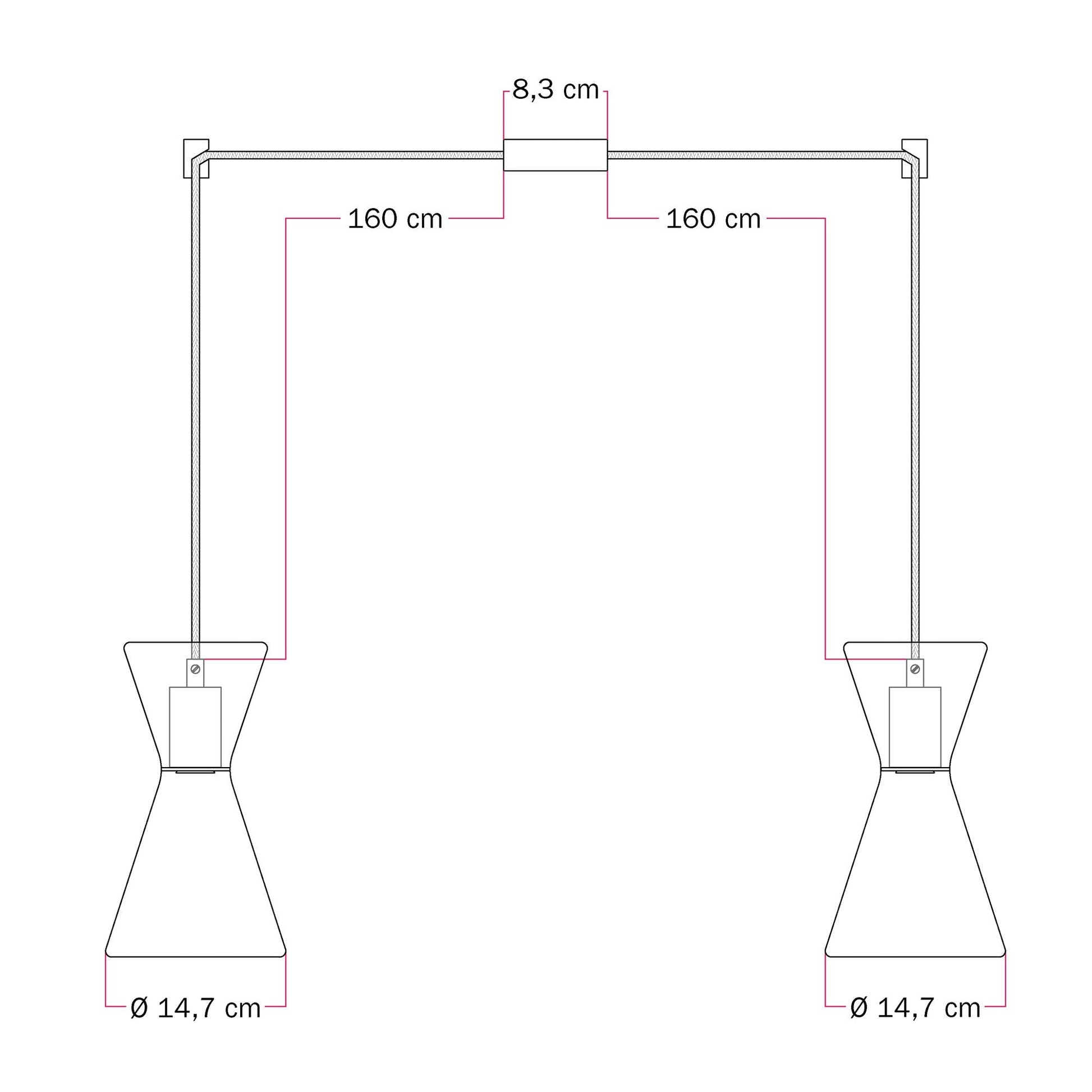 Lampada a sospensione con due cadute con Ghost Doppio cono - Nero - Creative Cables
