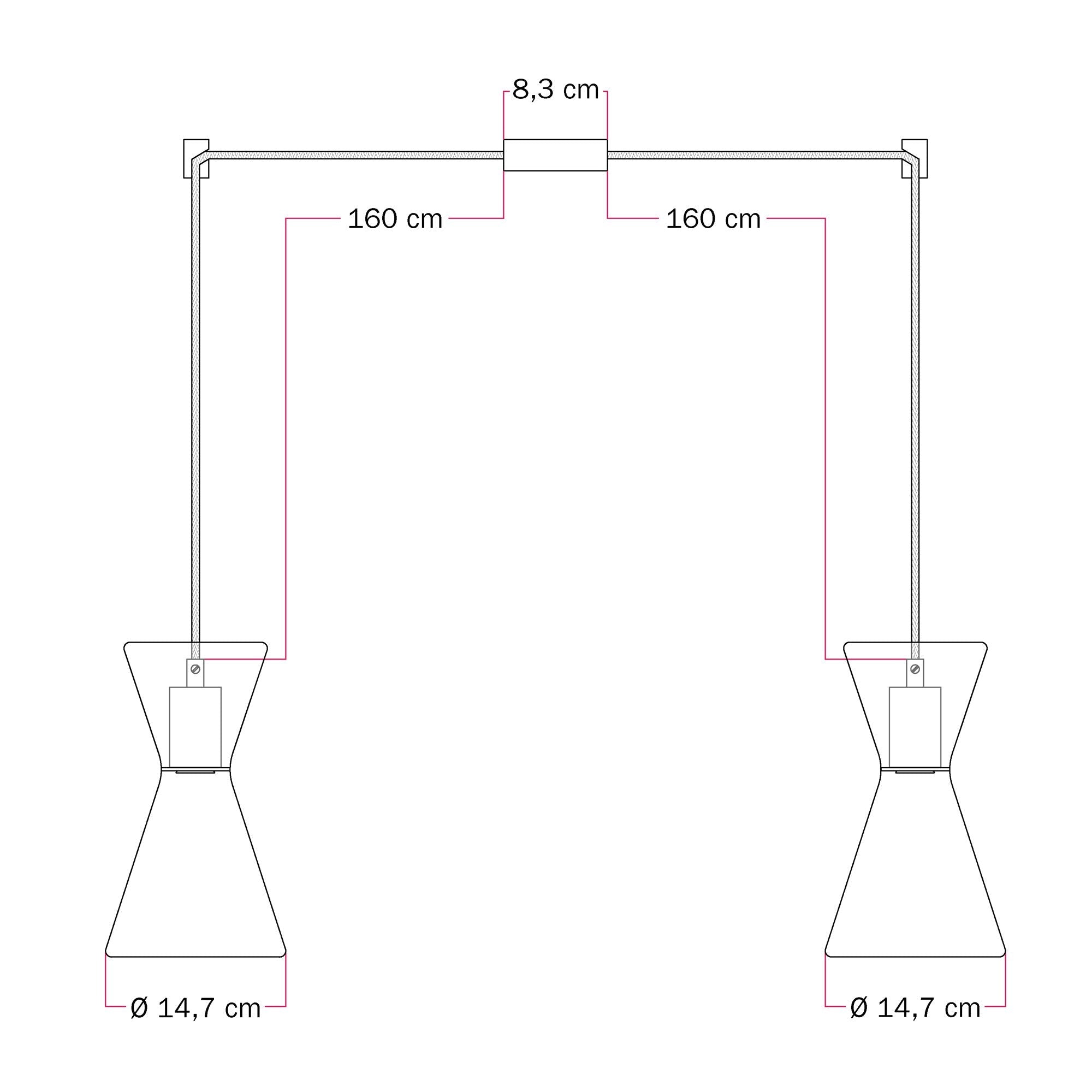 Lampada a sospensione con due cadute con Ghost Doppio cono - Nero - Creative Cables