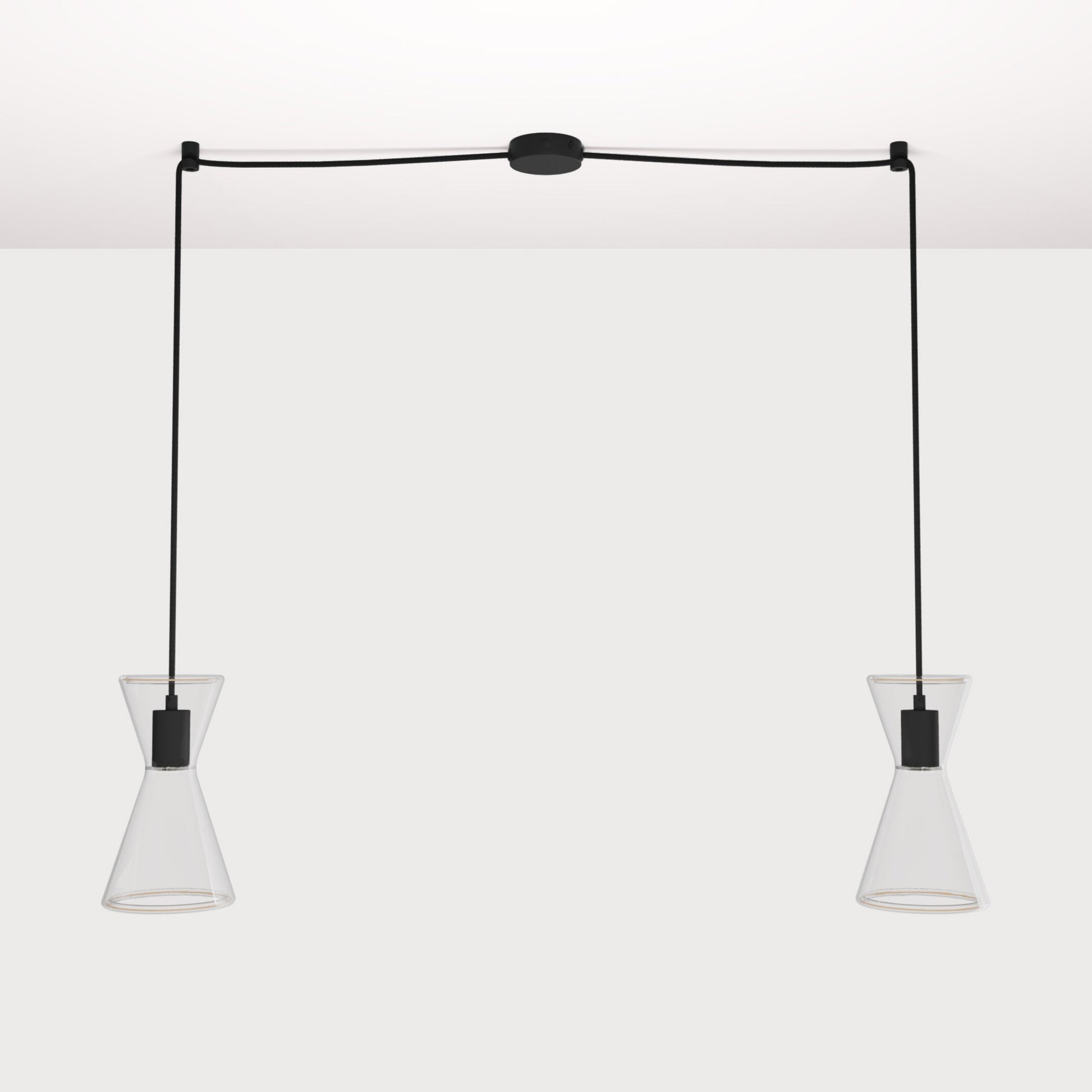 Lampada a sospensione con due cadute con Ghost Doppio cono - Nero - Creative Cables