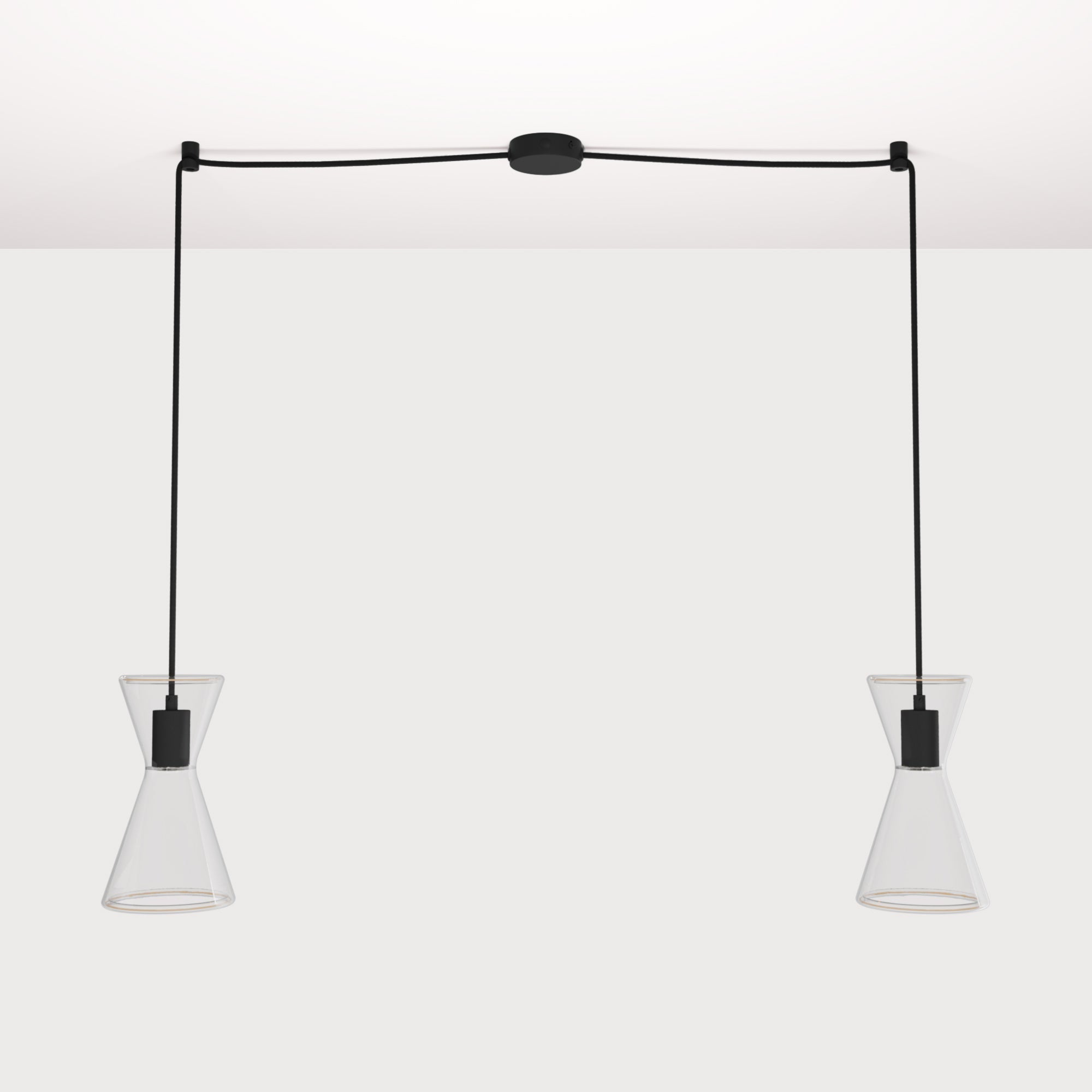 Lampada a sospensione con due cadute con Ghost Doppio cono - Nero - Creative Cables