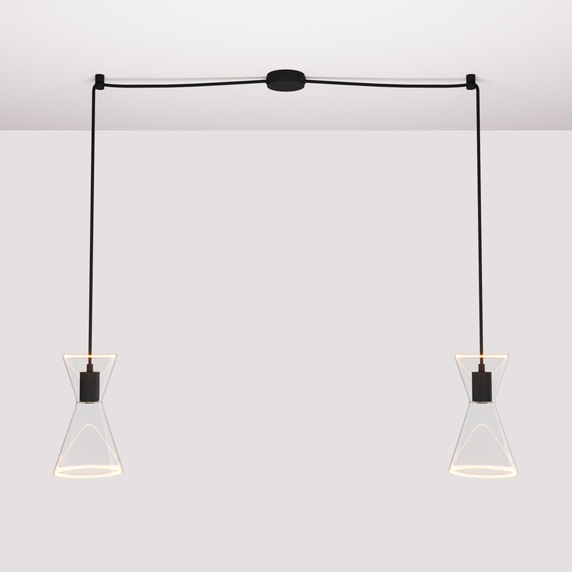 Lampada a sospensione con due cadute con Ghost Doppio cono - Nero - Creative Cables