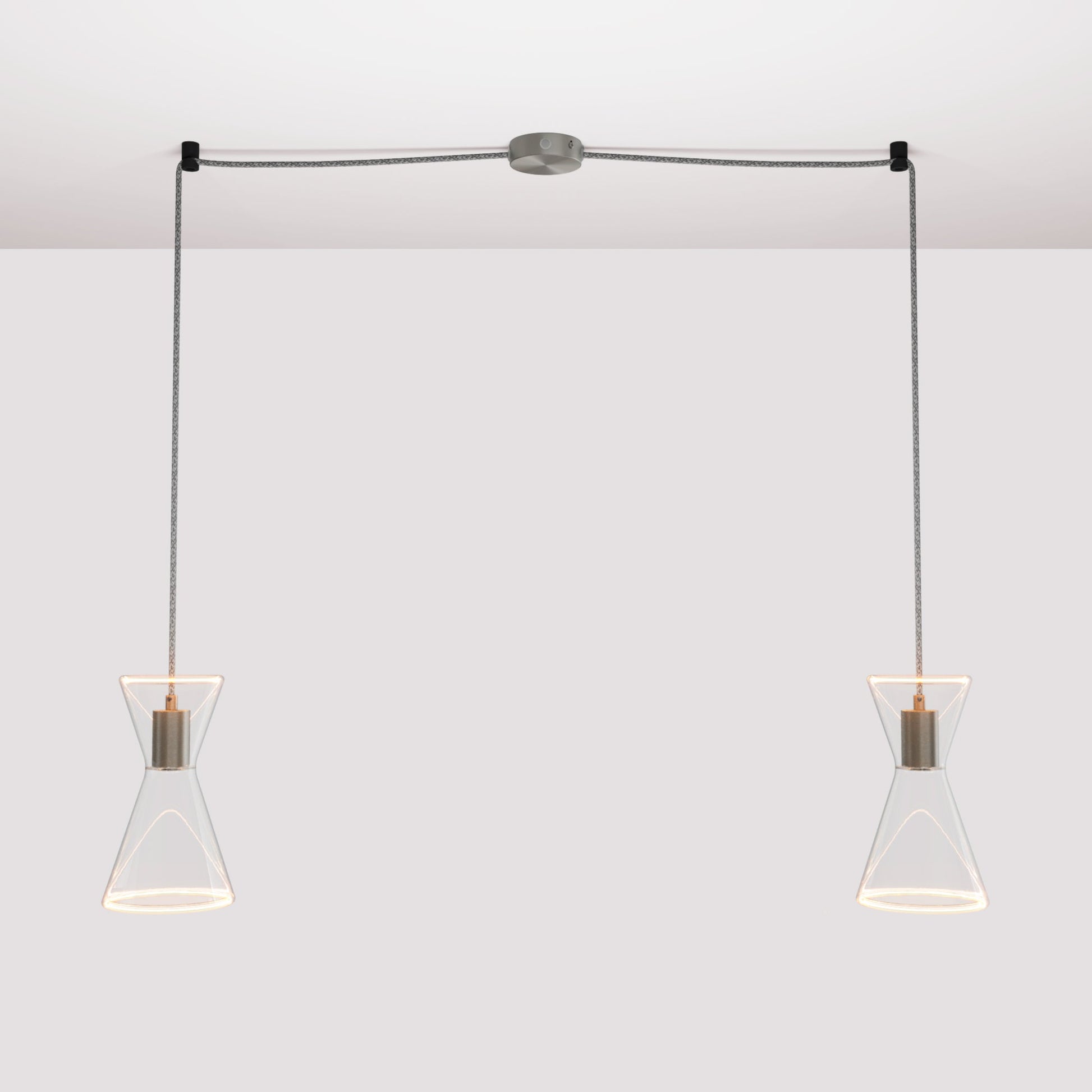 Lampada a sospensione con due cadute con Ghost Doppio cono - Titanio satinato - Creative Cables