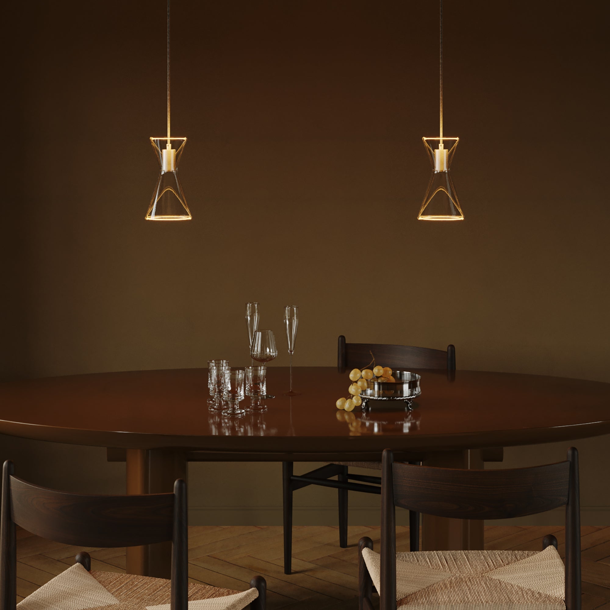 Lampada a sospensione con due cadute con Ghost Doppio cono - Titanio satinato - Creative Cables