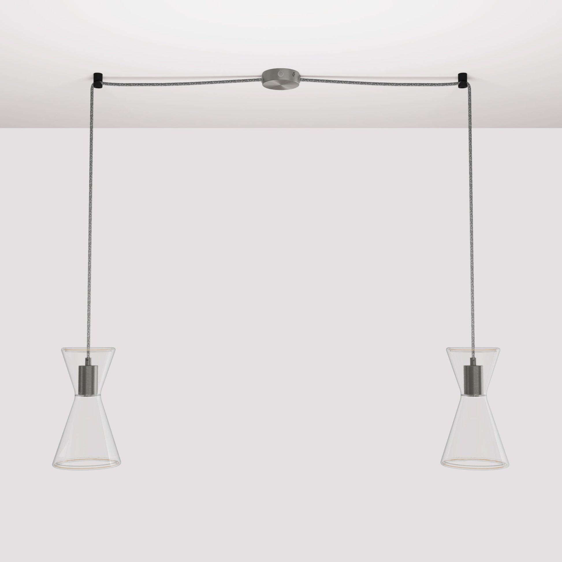 Lampada a sospensione con due cadute con Ghost Doppio cono - Titanio satinato - Creative Cables