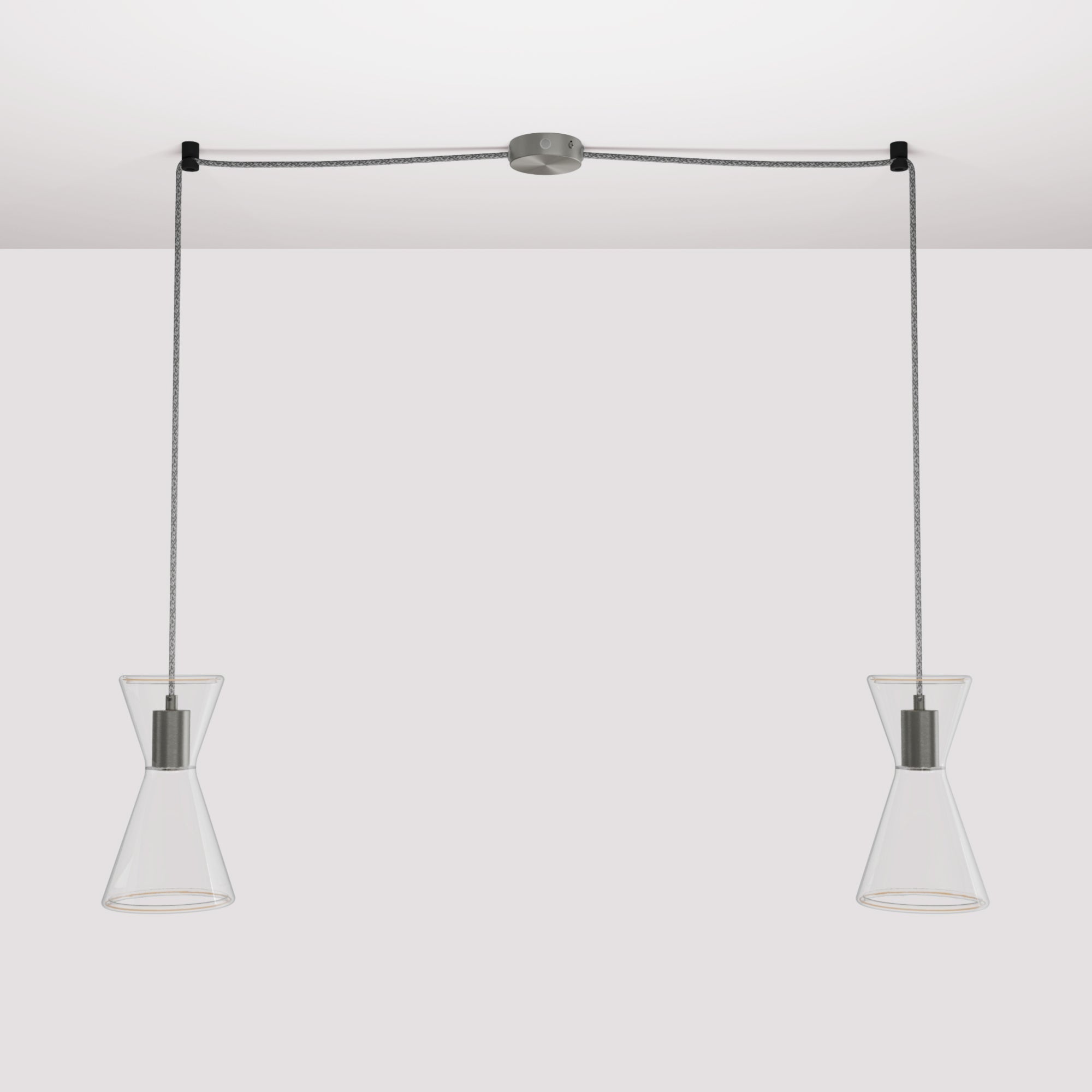 Lampada a sospensione con due cadute con Ghost Doppio cono - Titanio satinato - Creative Cables
