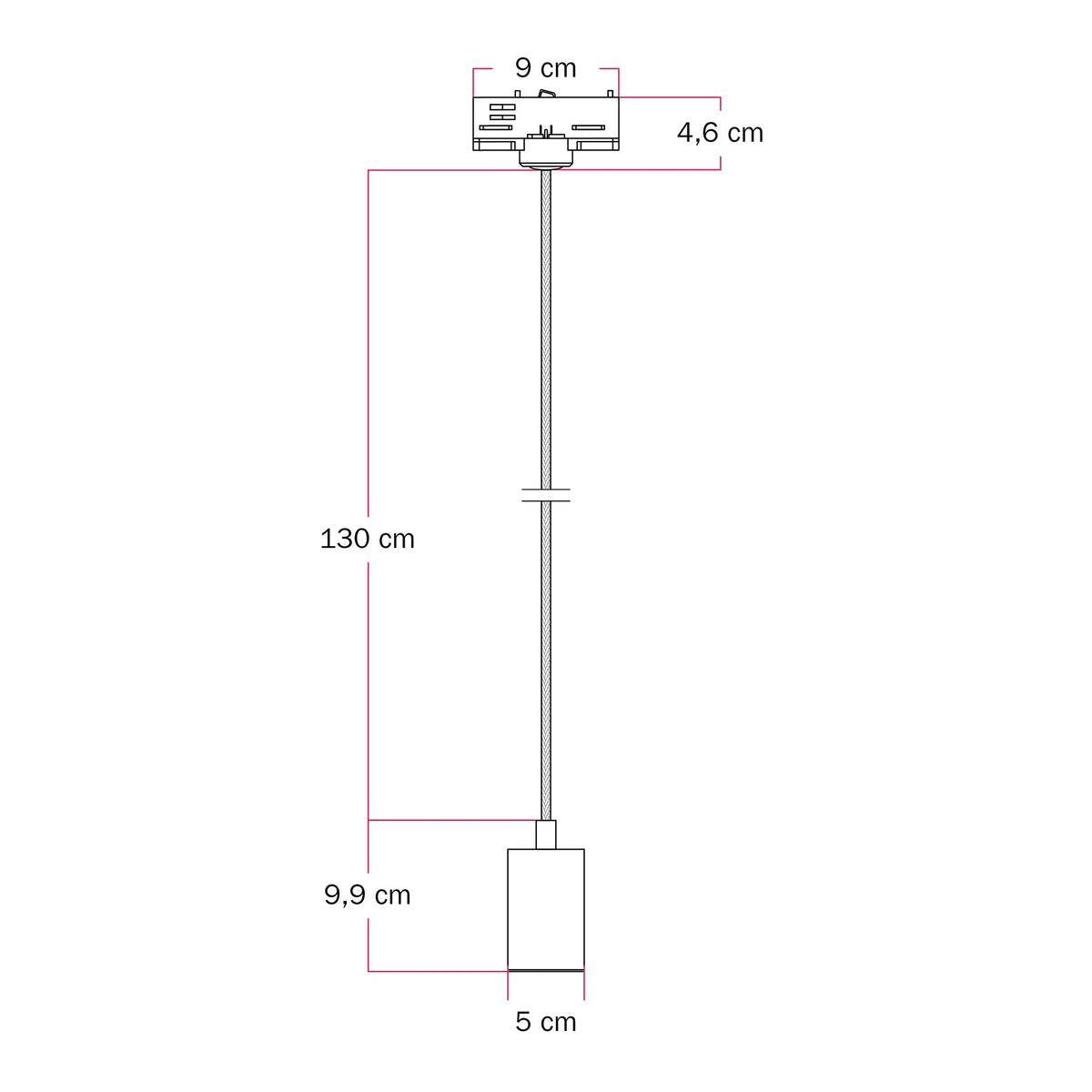 Lampada a sospensione con faretto GU10 Bispot per sistema a binario - Titanio satinato - Creative Cables