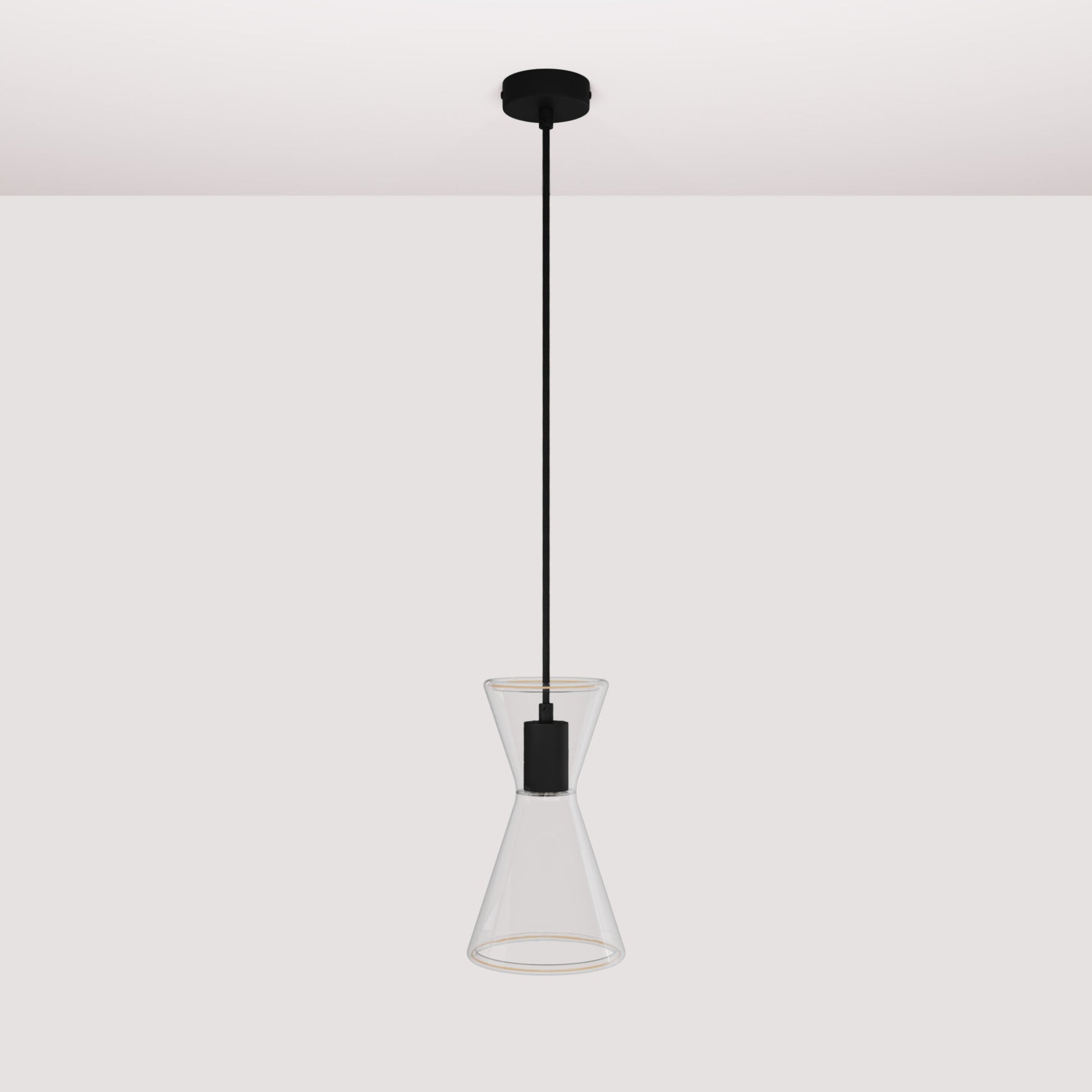 Lampada a sospensione con lampadina Ghost Doppio cono - Nero - Creative Cables