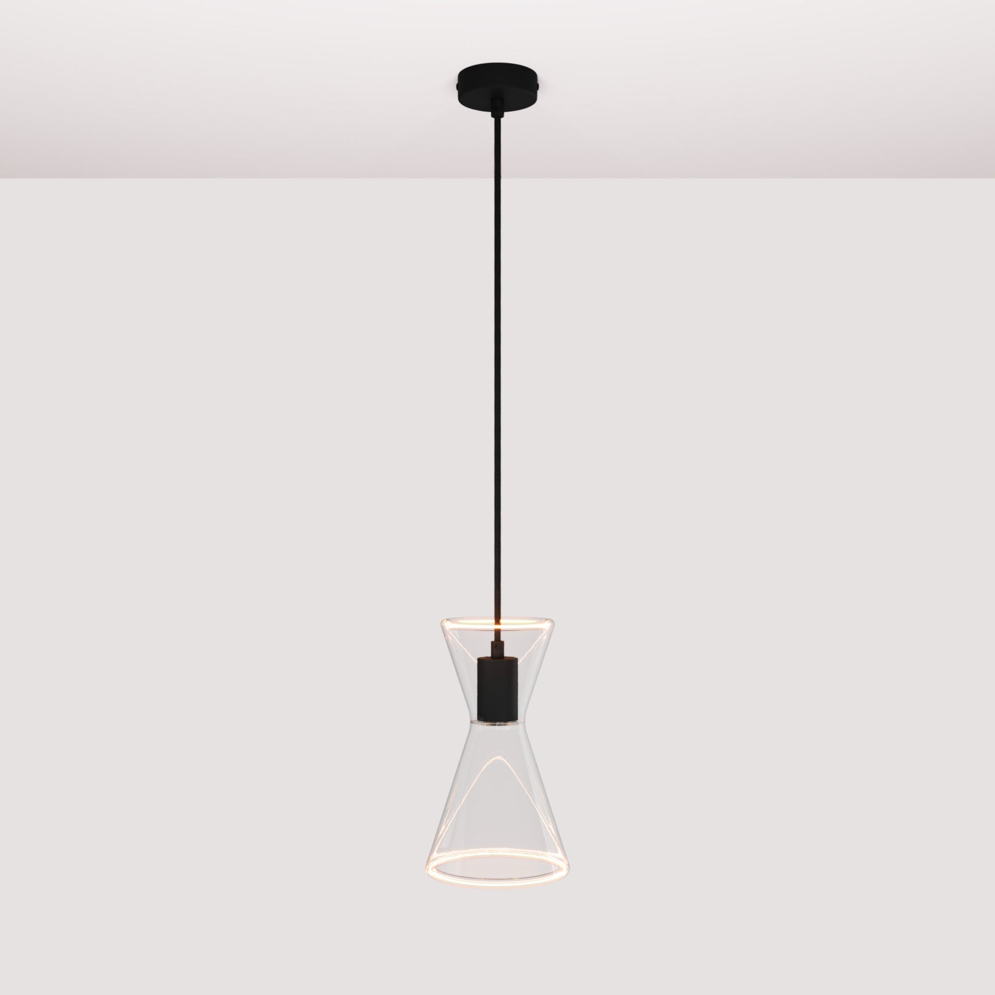 Lampada a sospensione con lampadina Ghost Doppio cono - Nero - Creative Cables