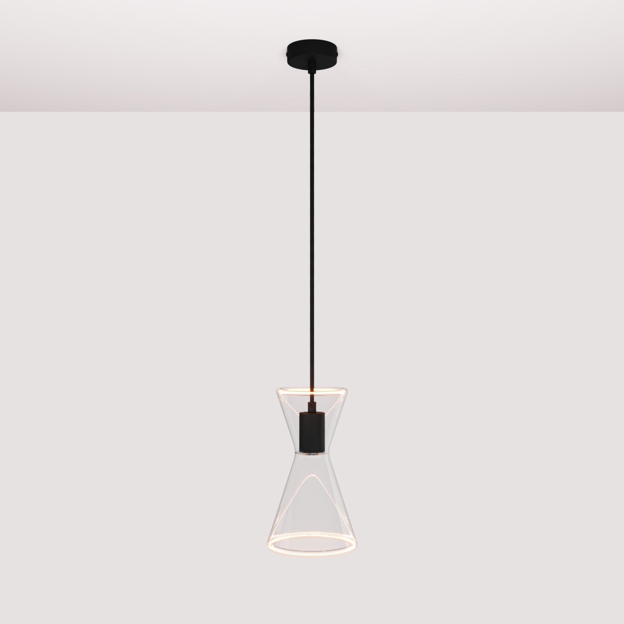 Lampada a sospensione con lampadina Ghost Doppio cono - Nero - Creative Cables