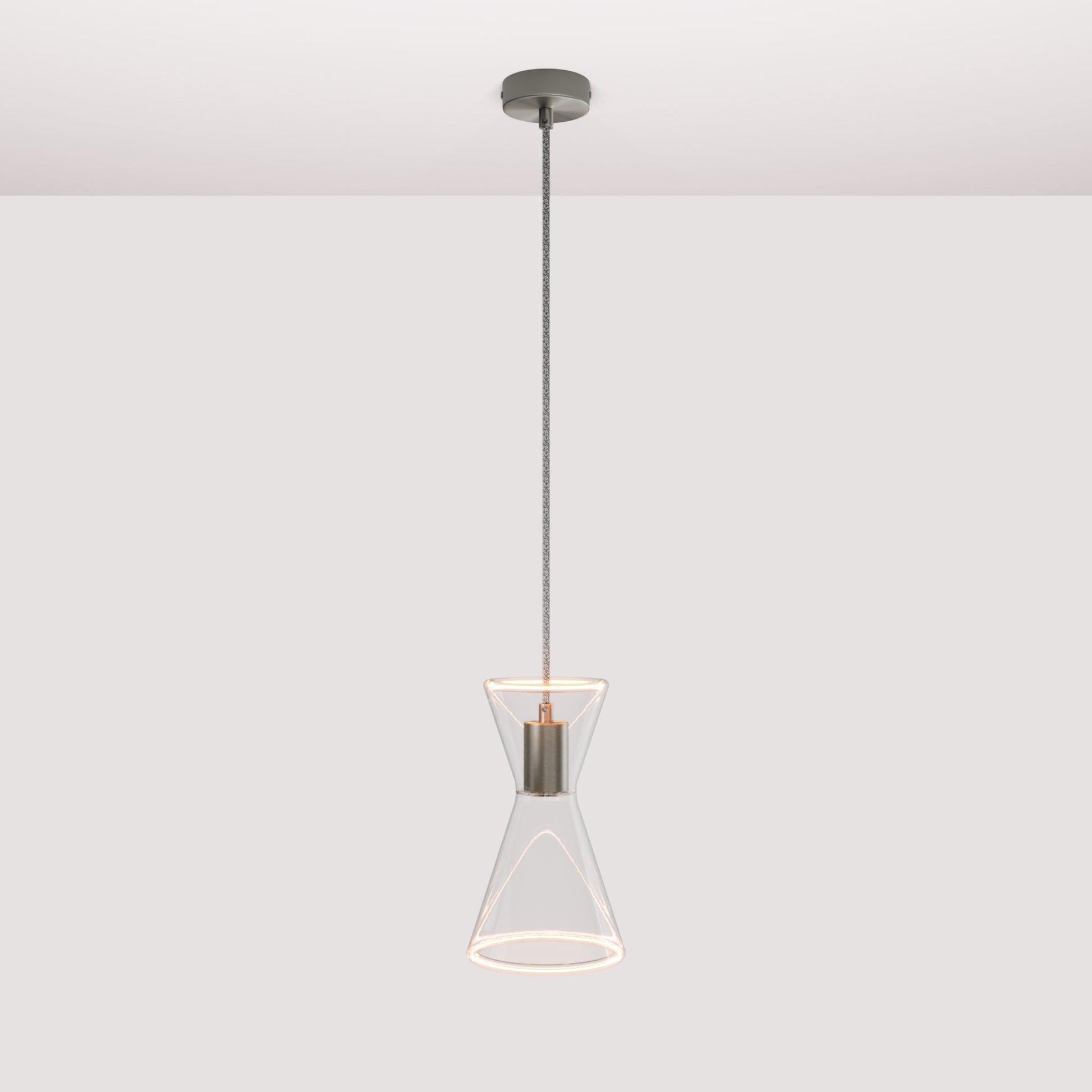 Lampada a sospensione con lampadina Ghost Doppio cono - Titanio satinato - Creative Cables