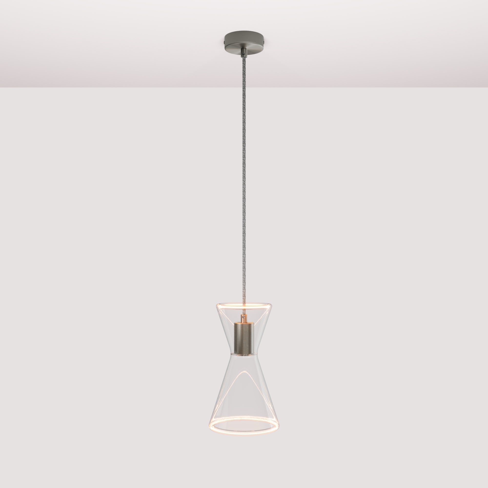 Lampada a sospensione con lampadina Ghost Doppio cono - Titanio satinato - Creative Cables