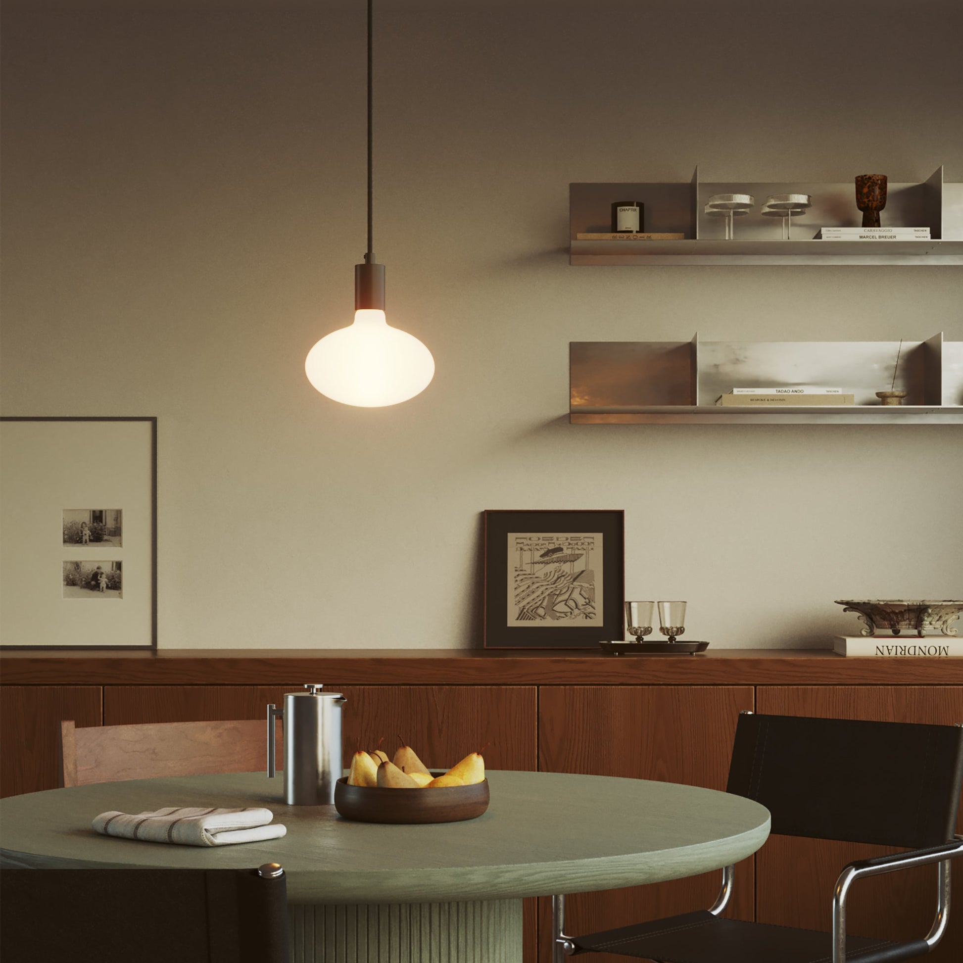 Lampada a sospensione con lampadina LED Ellipse effetto porcellana - Nero Opaco