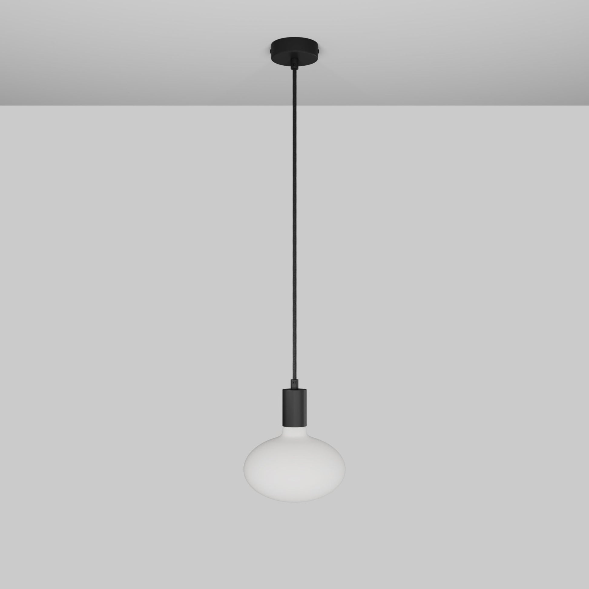 Lampada a sospensione con lampadina LED Ellipse effetto porcellana - Nero Opaco
