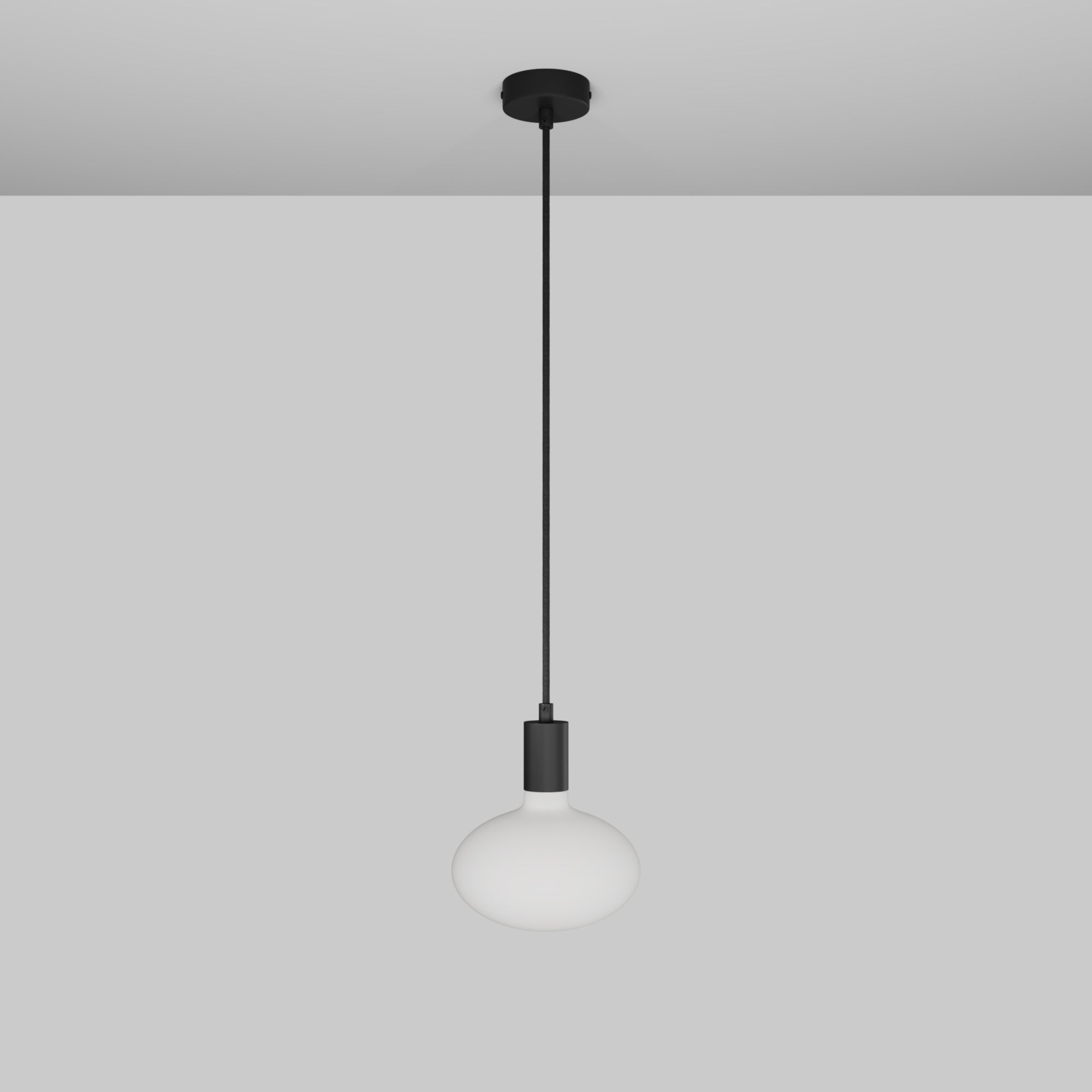 Lampada a sospensione con lampadina LED Ellipse effetto porcellana - Nero Opaco