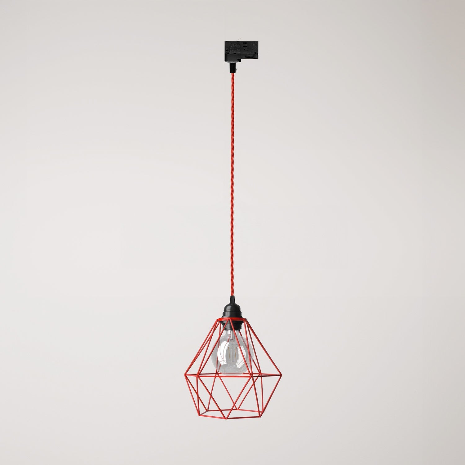 Lampada a sospensione con paralume a gabbia Diamond per binari - Rosso