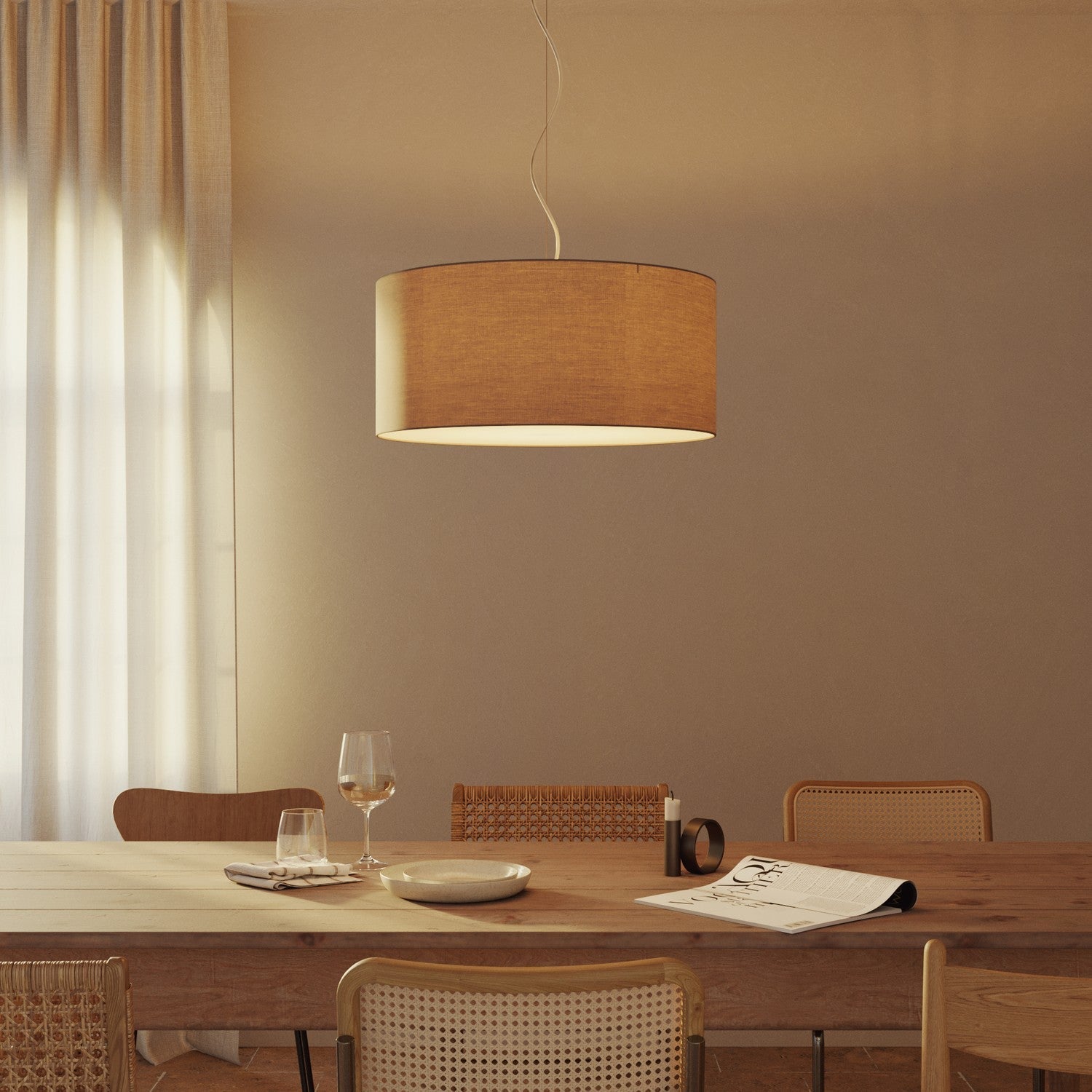 Lampada a sospensione con paralume in tessuto Cilindro Large - Made in Italy - Arenal Cenere Si