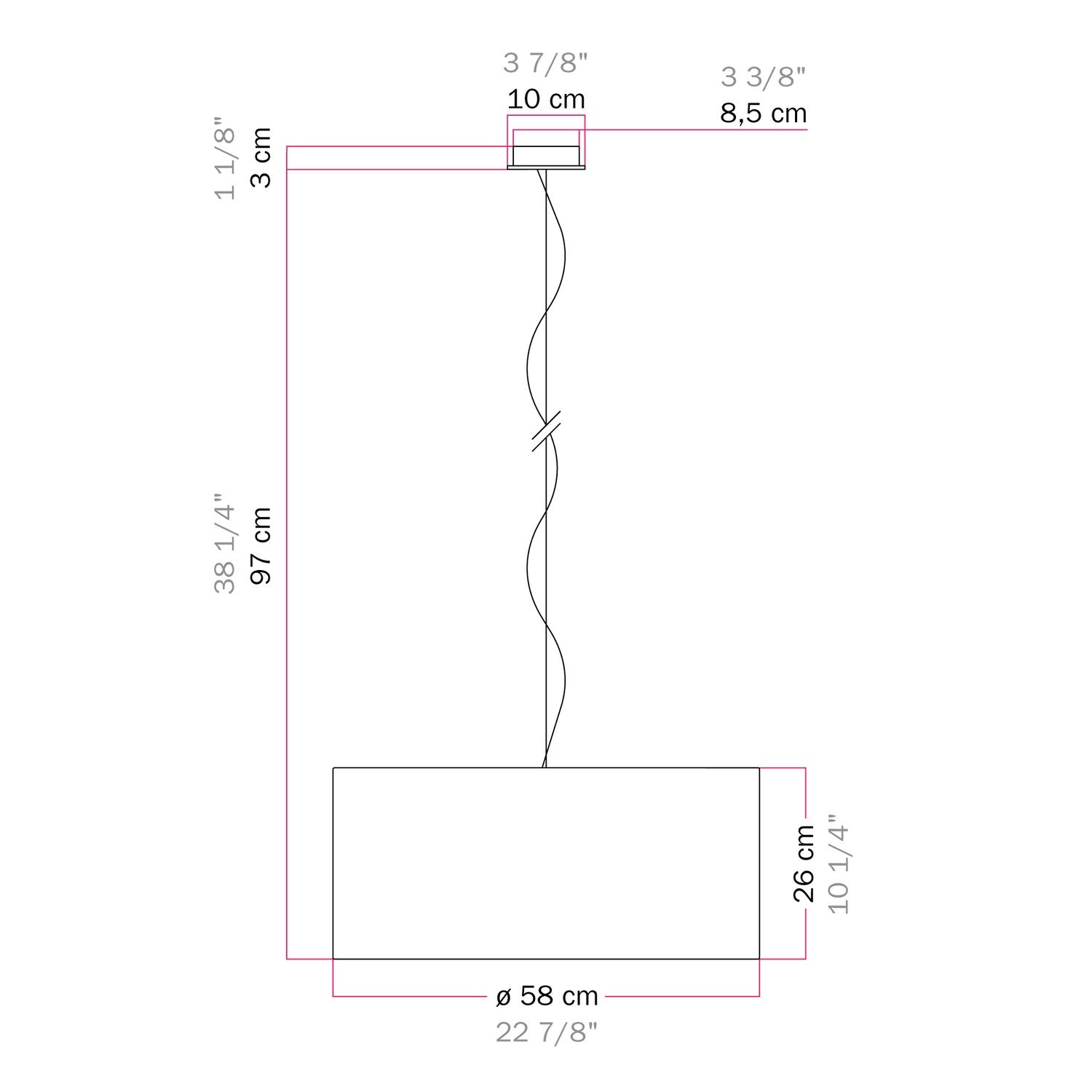 Lampada a sospensione con paralume in tessuto Cilindro Large - Made in Italy - Arenal Oro No