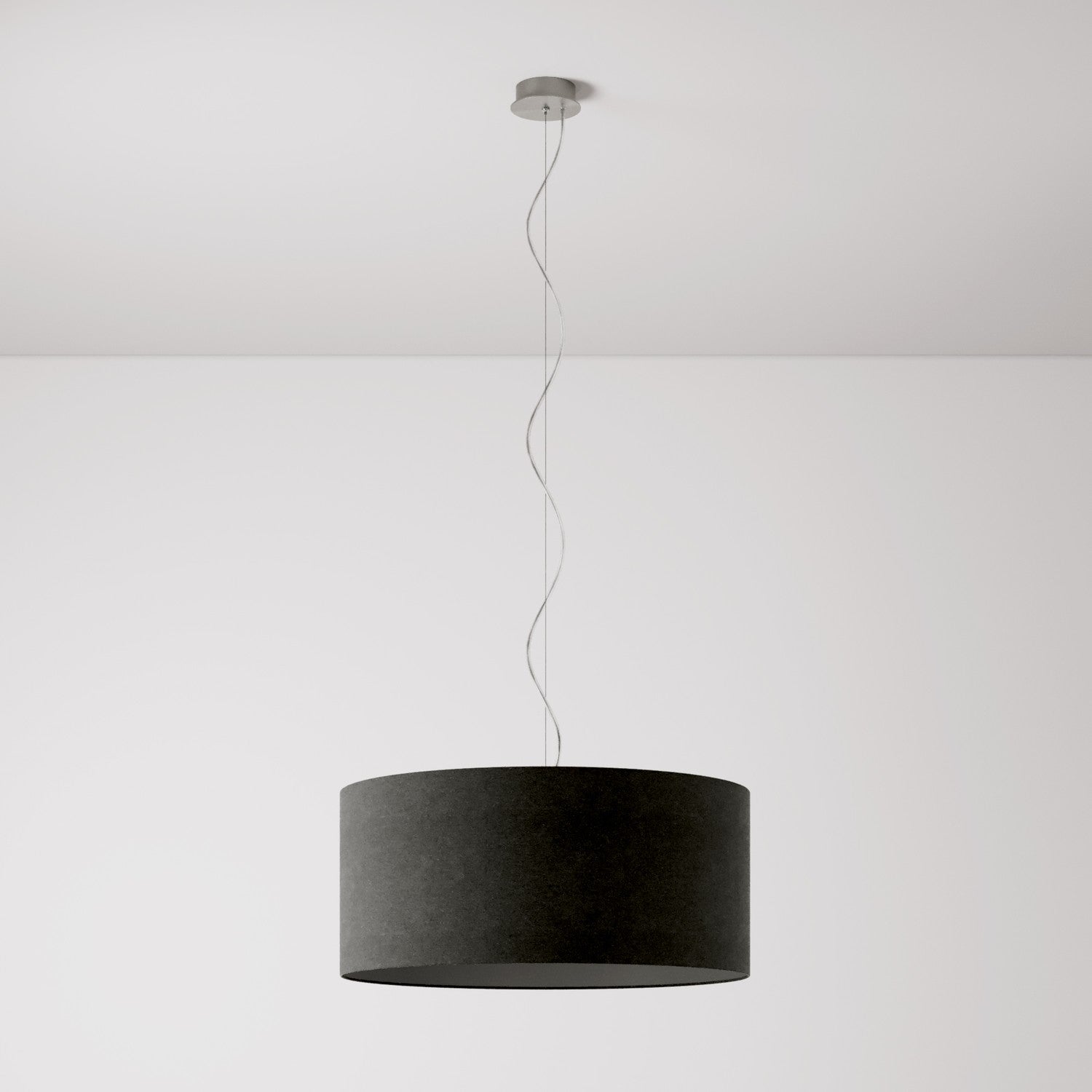 Lampada a sospensione con paralume in tessuto Cilindro Large - Made in Italy - Lana Grigio Scuro No