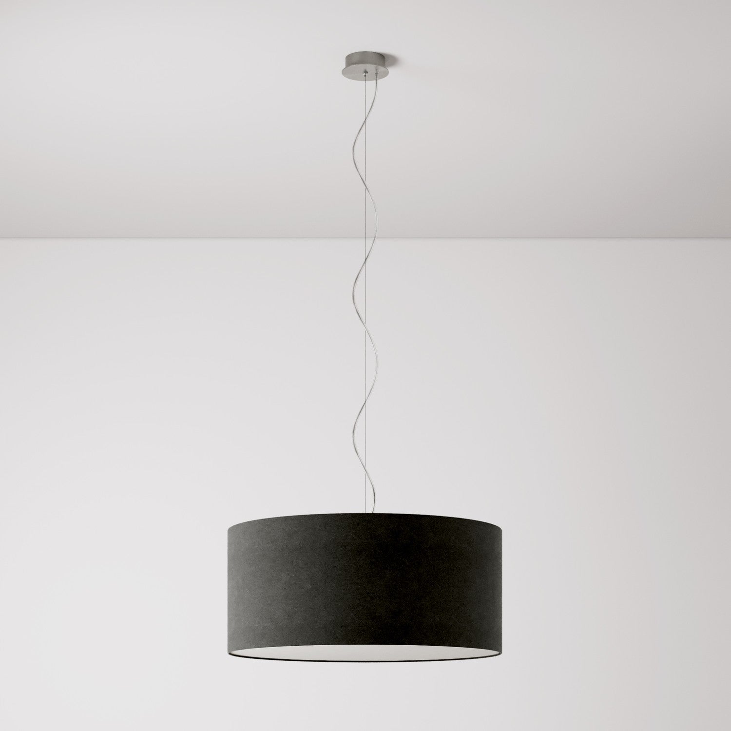 Lampada a sospensione con paralume in tessuto Cilindro Large - Made in Italy - Lana Grigio Scuro Si
