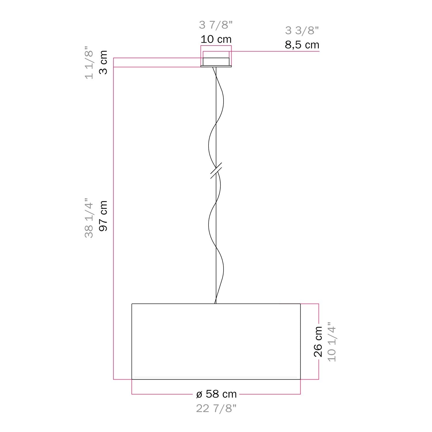 Lampada a sospensione con paralume in tessuto Cilindro Large - Made in Italy - Teletta Lilla Si