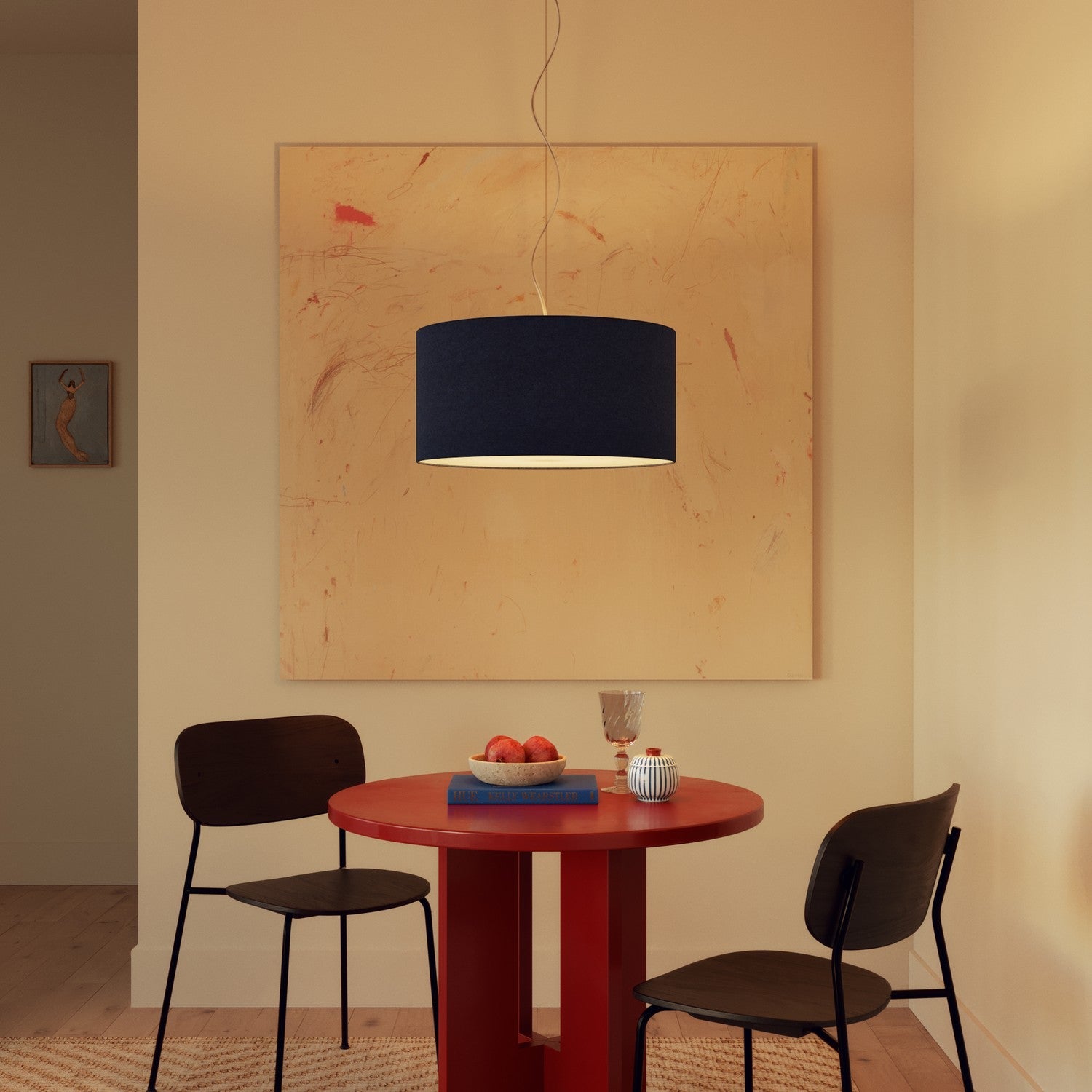 Lampada a sospensione con paralume in tessuto Cilindro Medium - Made in Italy - Lana Blu No