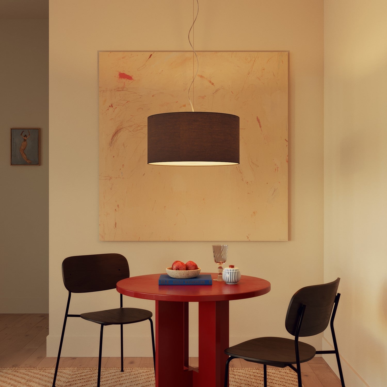 Lampada a sospensione con paralume in tessuto Cilindro Medium - Made in Italy - Teletta Grigio Scuro No