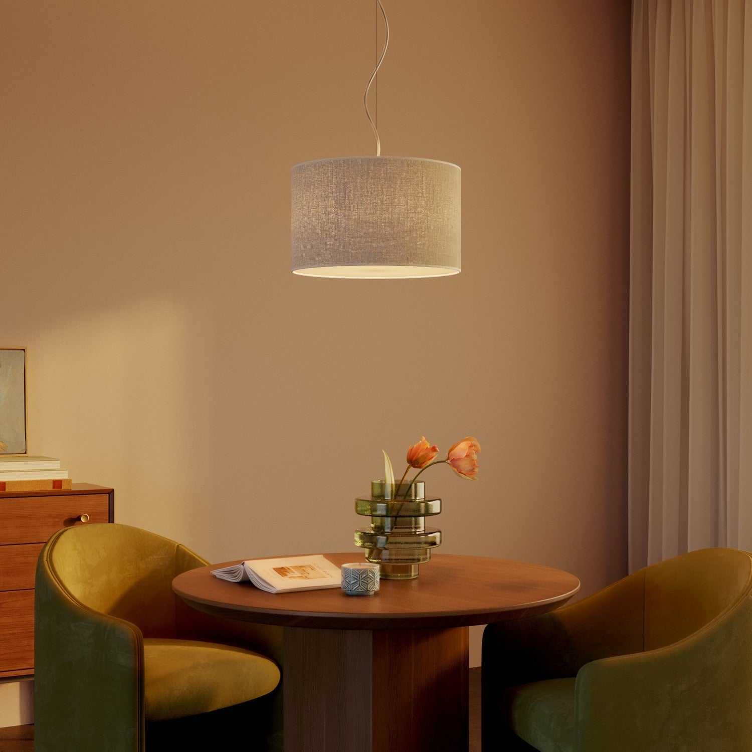 Lampada a sospensione con paralume in tessuto Cilindro Small Juta chiara - Made in Italy Si