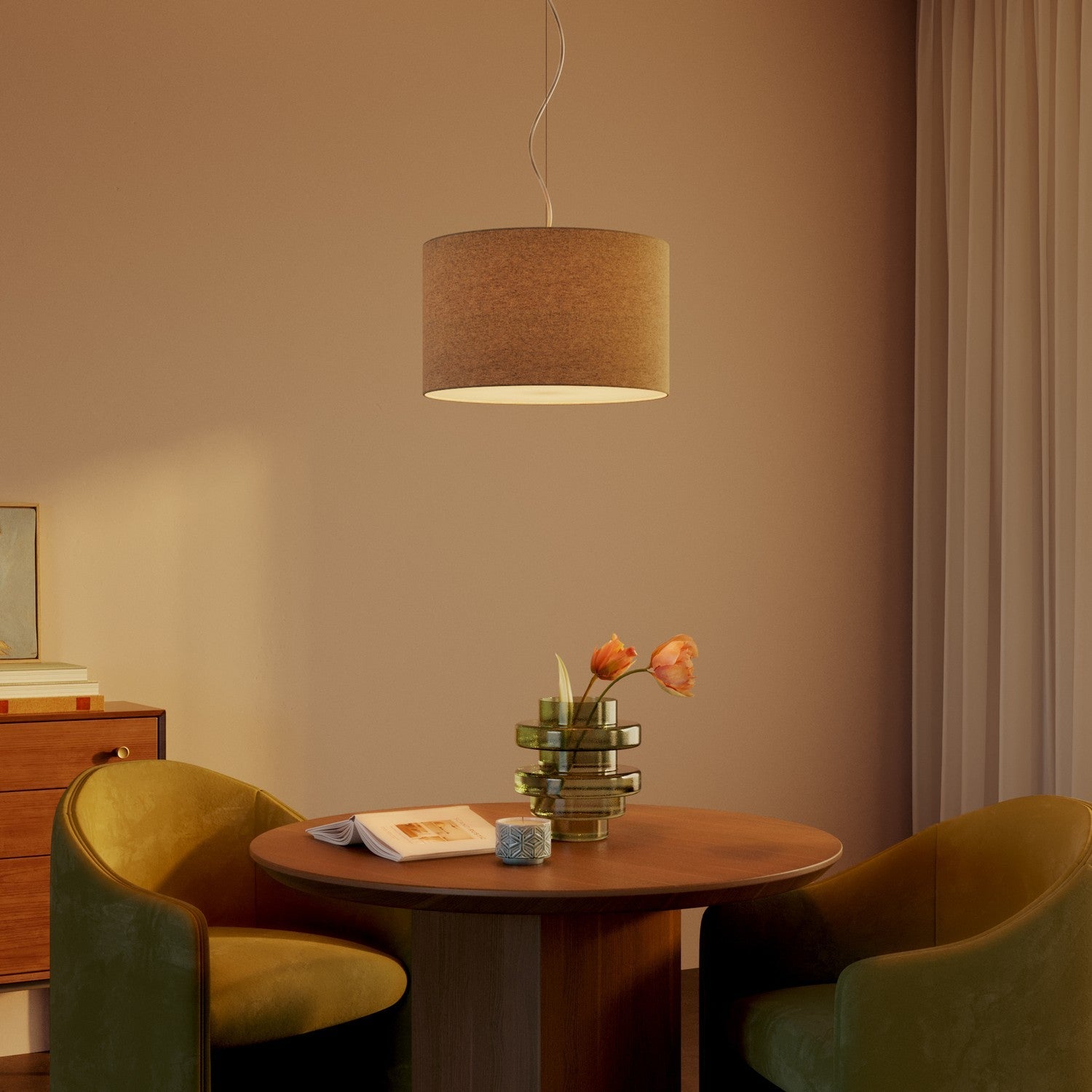 Lampada a sospensione con paralume in tessuto Cilindro Small - Made in Italy - Lana Beige Si