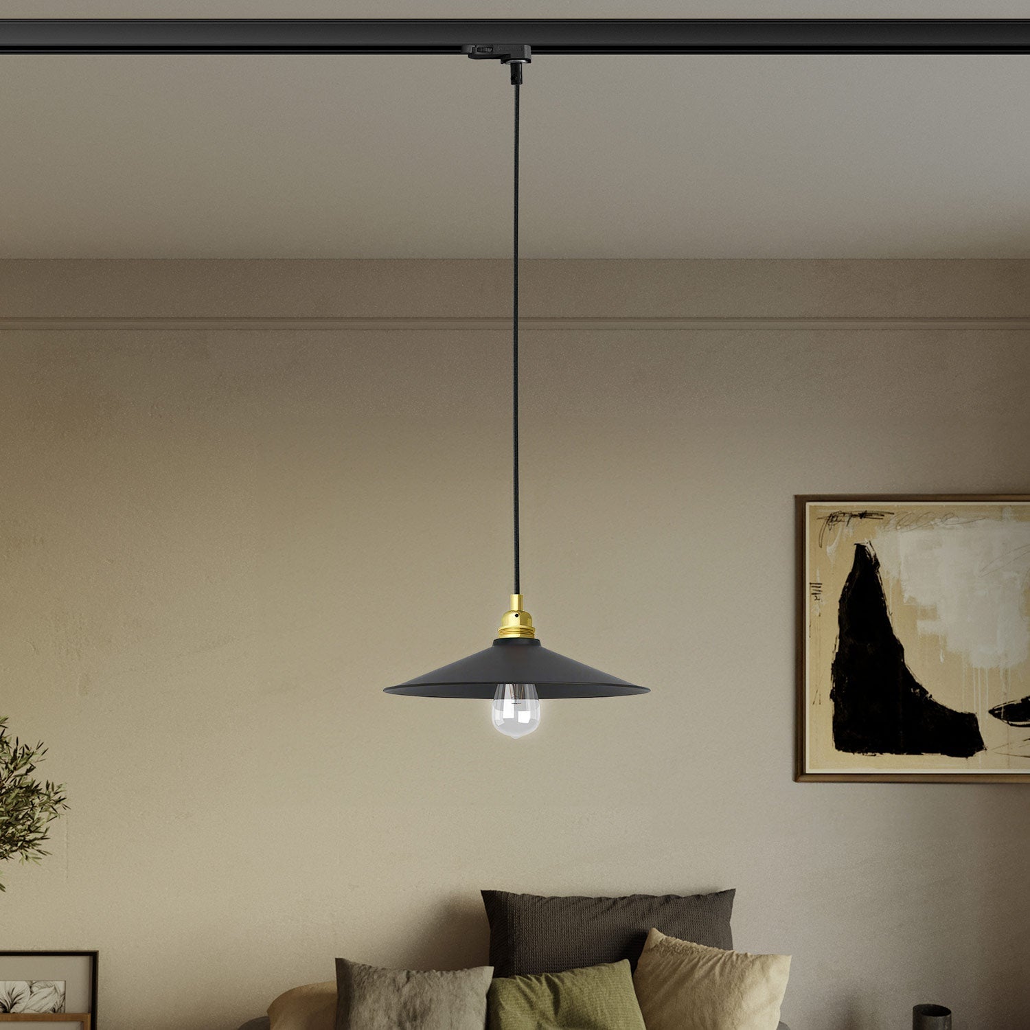 Lampada a sospensione con paralume Swing per binari - Ottone