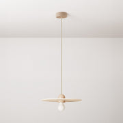 Lampada a sospensione in legno completa di cavo tessile e paralume UFO - Neutro