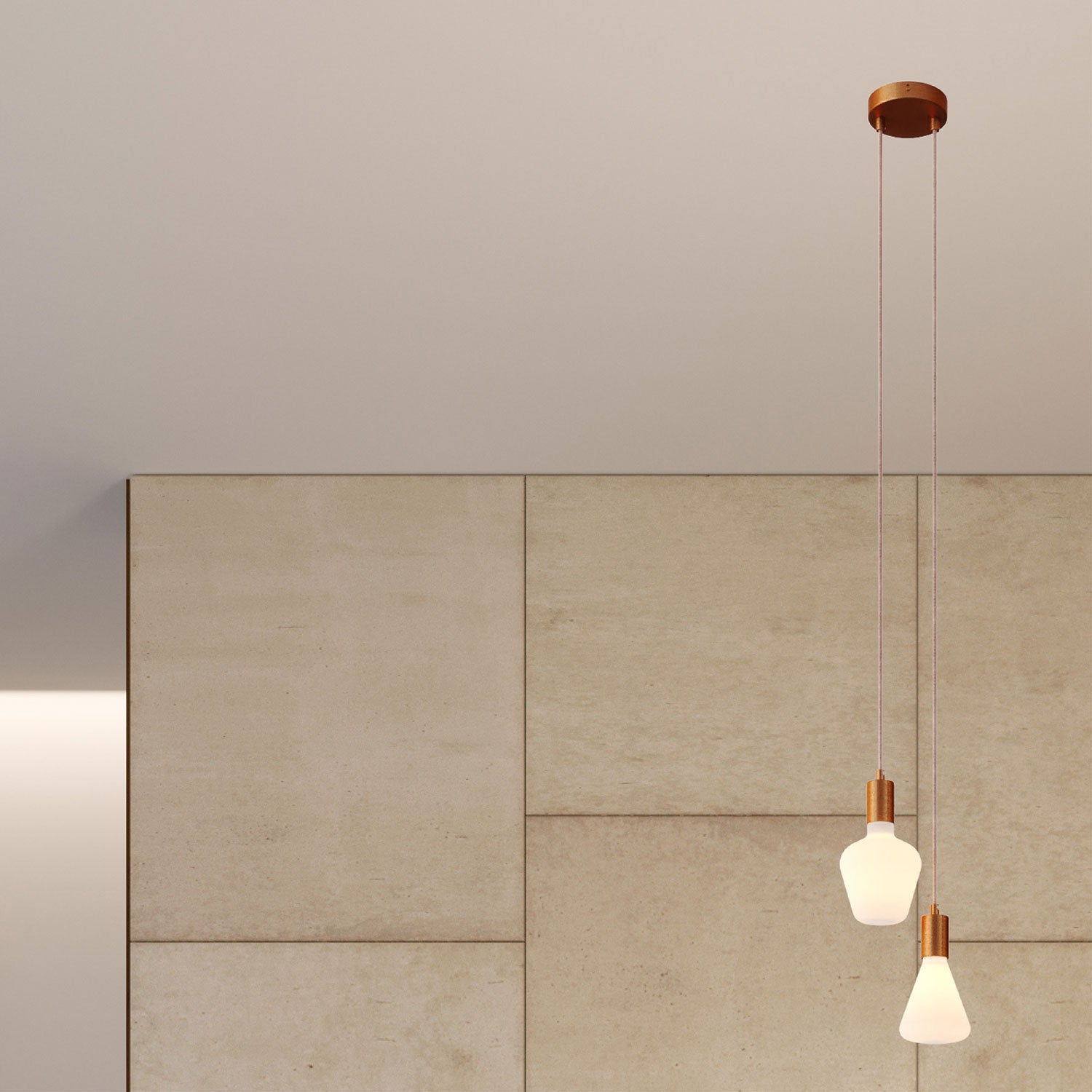 Lampada a sospensione multipla a 2 cadute con finiture in metallo - Rame satinato