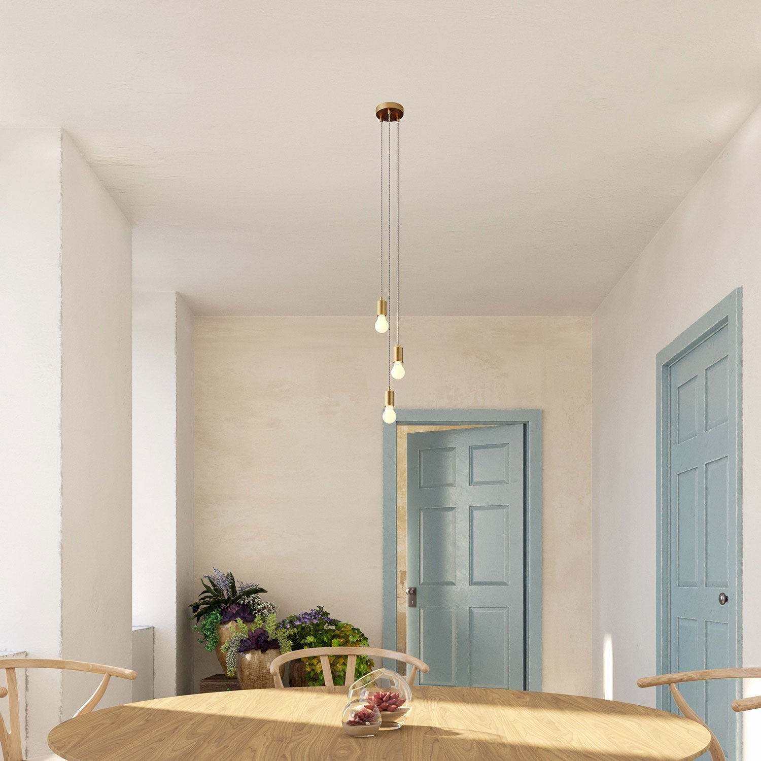 Lampada a sospensione multipla a 3 cadute con finiture in metallo - Bronzo satinato