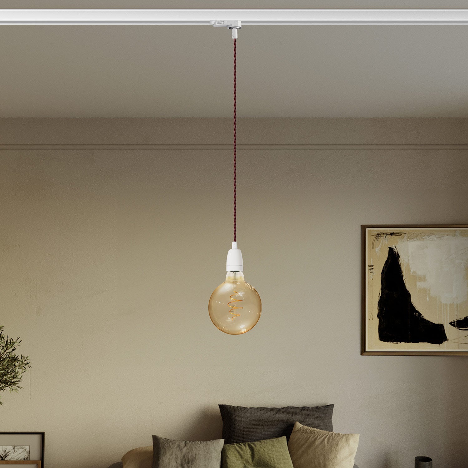 Lampada a sospensione vintage per binari con finiture in porcellana - Bianco