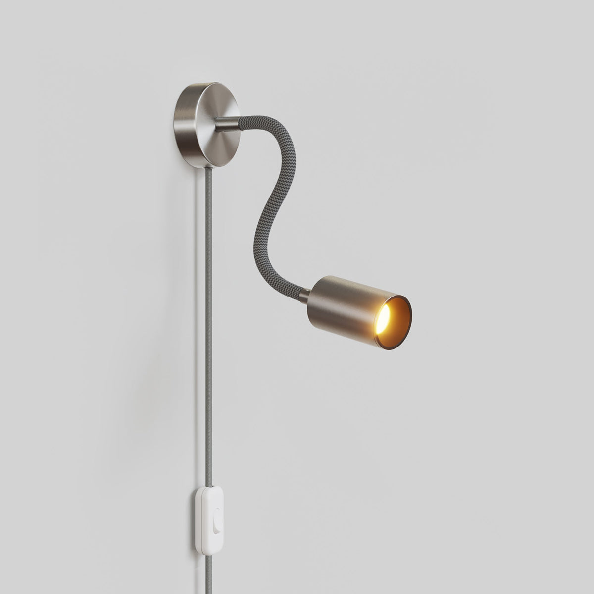 Lampada con spina e braccio snodabile, faretto Spotlight GU10 Bispot - Titanio satinato / Nero - Creative Cables