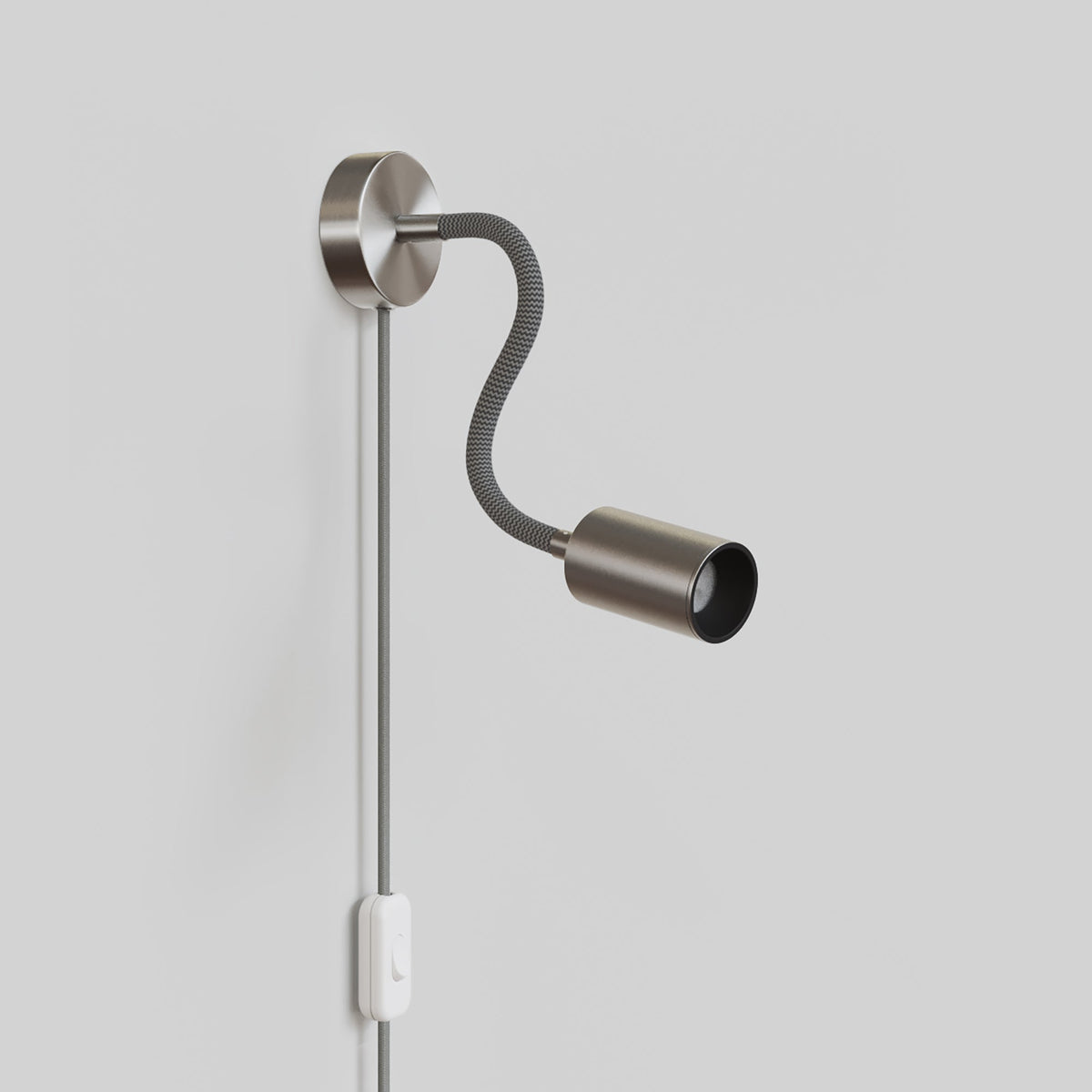 Lampada con spina e braccio snodabile, faretto Spotlight GU10 Bispot - Titanio satinato / Nero - Creative Cables