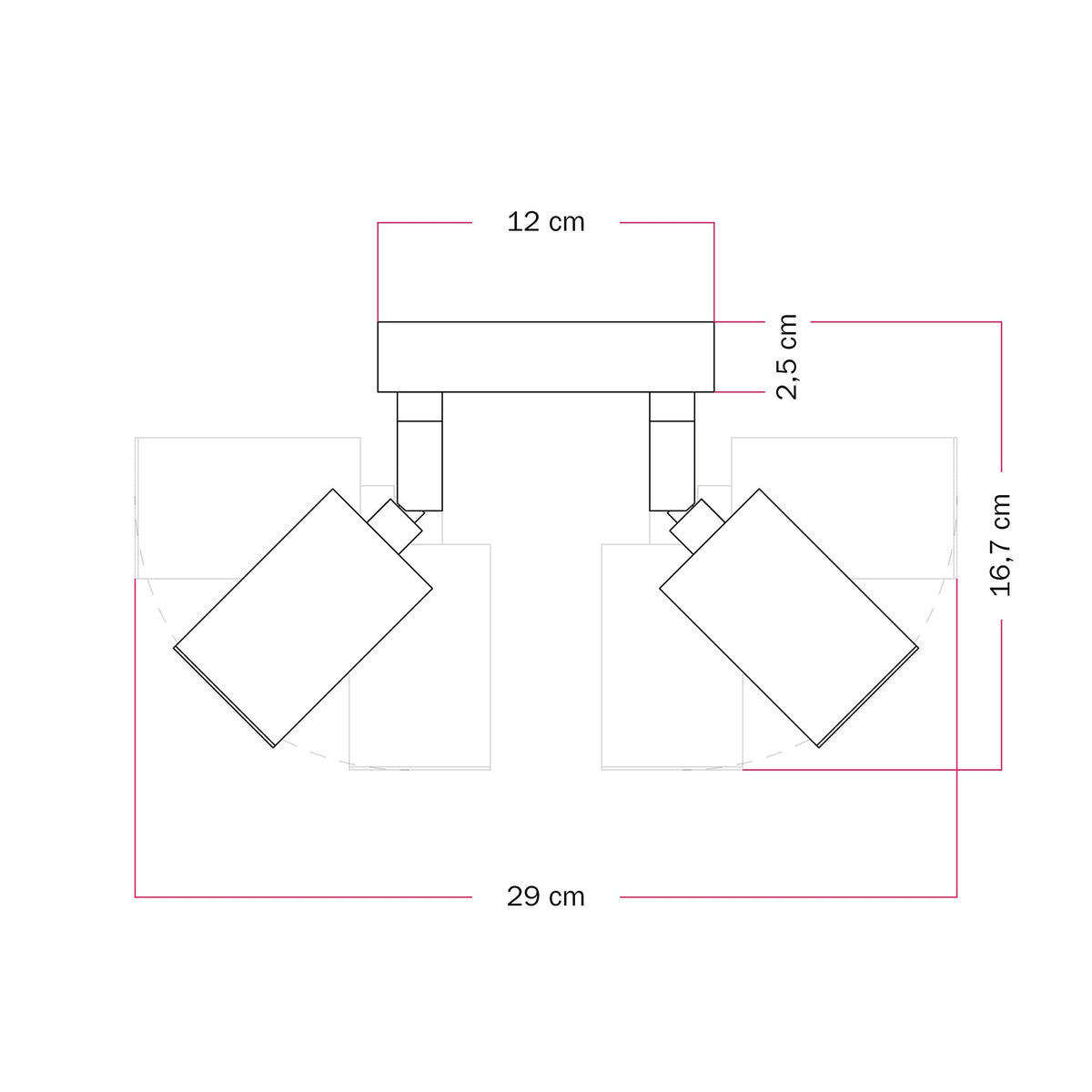 Lampada da parete o soffitto con 2 faretti GU10 Bispot orientabili - Bronzo satinato - Creative Cables