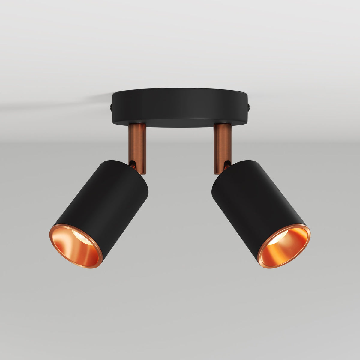 Lampada da parete o soffitto con 2 faretti GU10 Bispot orientabili - Nero / Rame satinato - Creative Cables