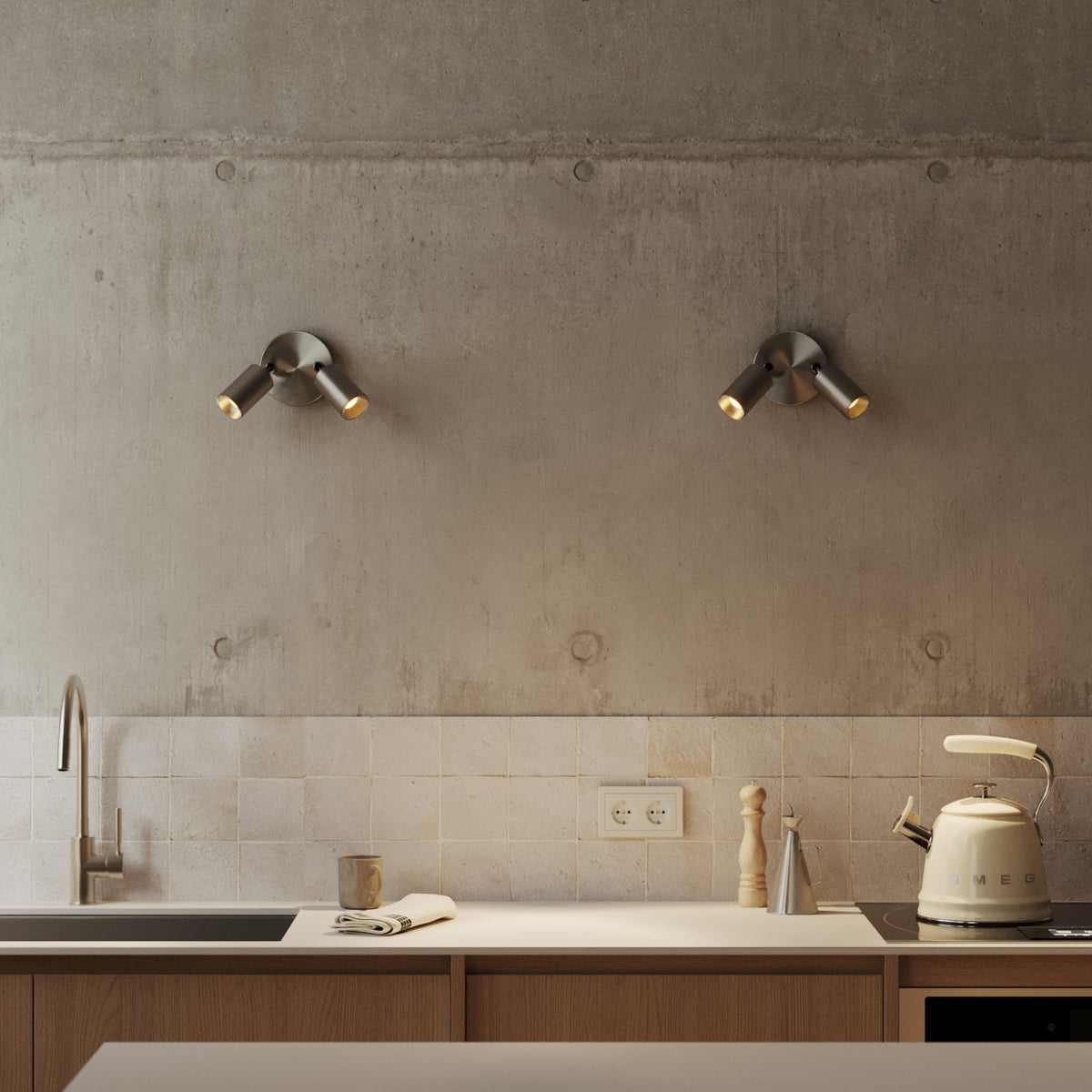 Lampada da parete o soffitto con 2 faretti GU10 Bispot orientabili - Titanio satinato - Creative Cables