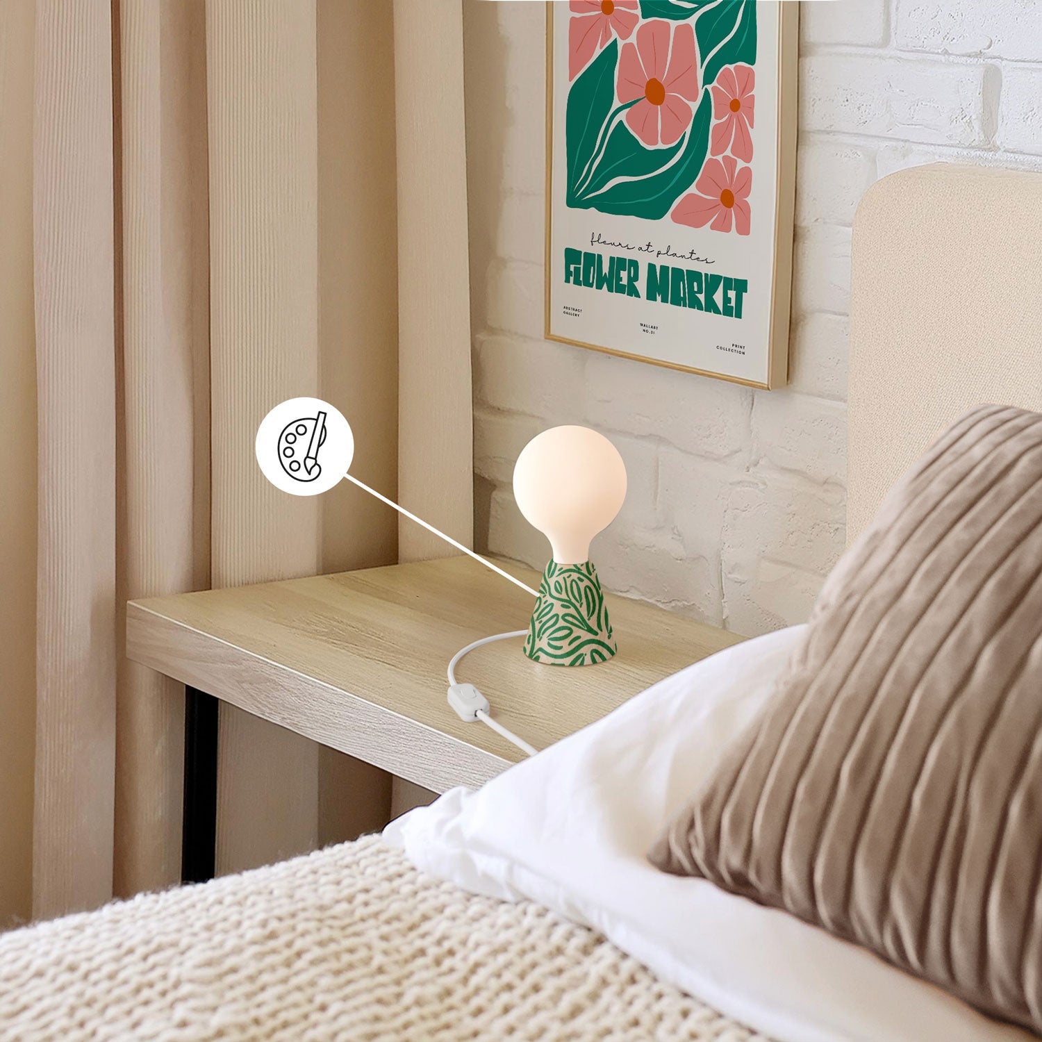 Lampada da tavolo con base in ontano, lampadina a effetto porcellana, cavo RM01 e spina EU - Creative Cables