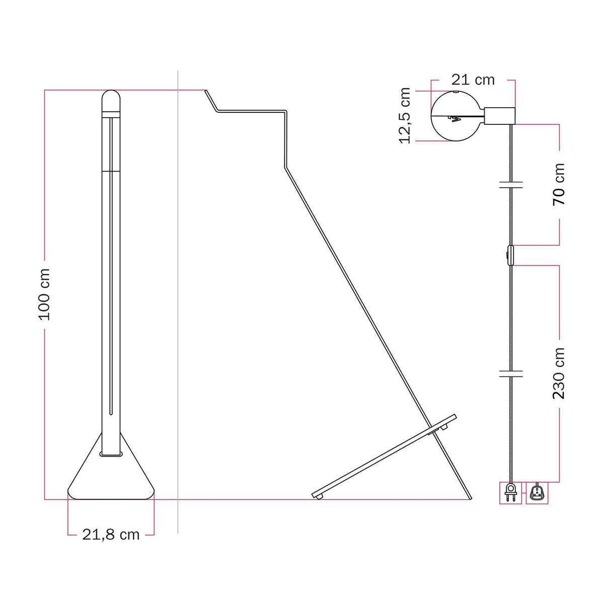 Lampada da terra inclinabile con lampadina LED G125 verniciata - Mario Talia - Nero