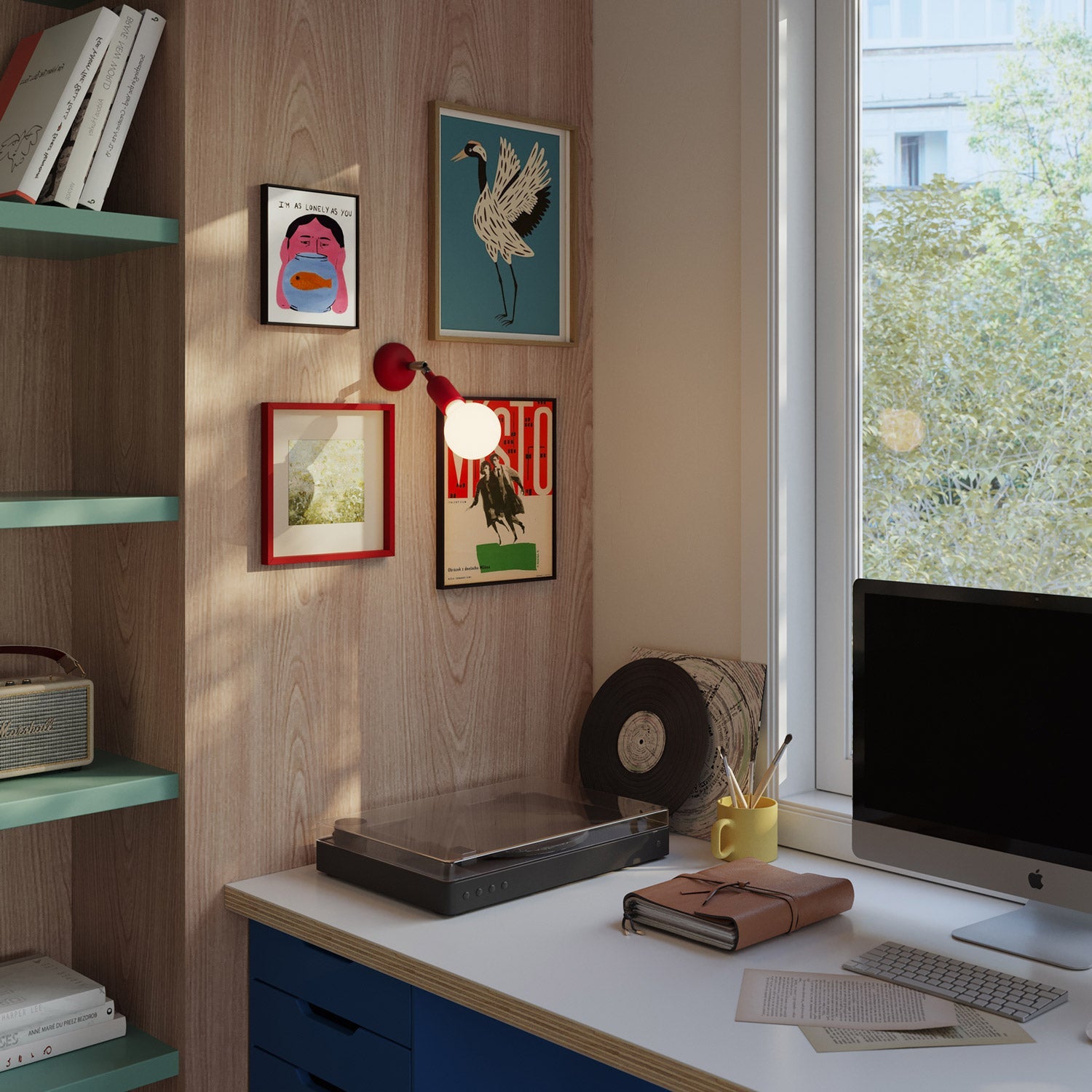 Lampada Fermaluce in silicone con snodo - Rosso