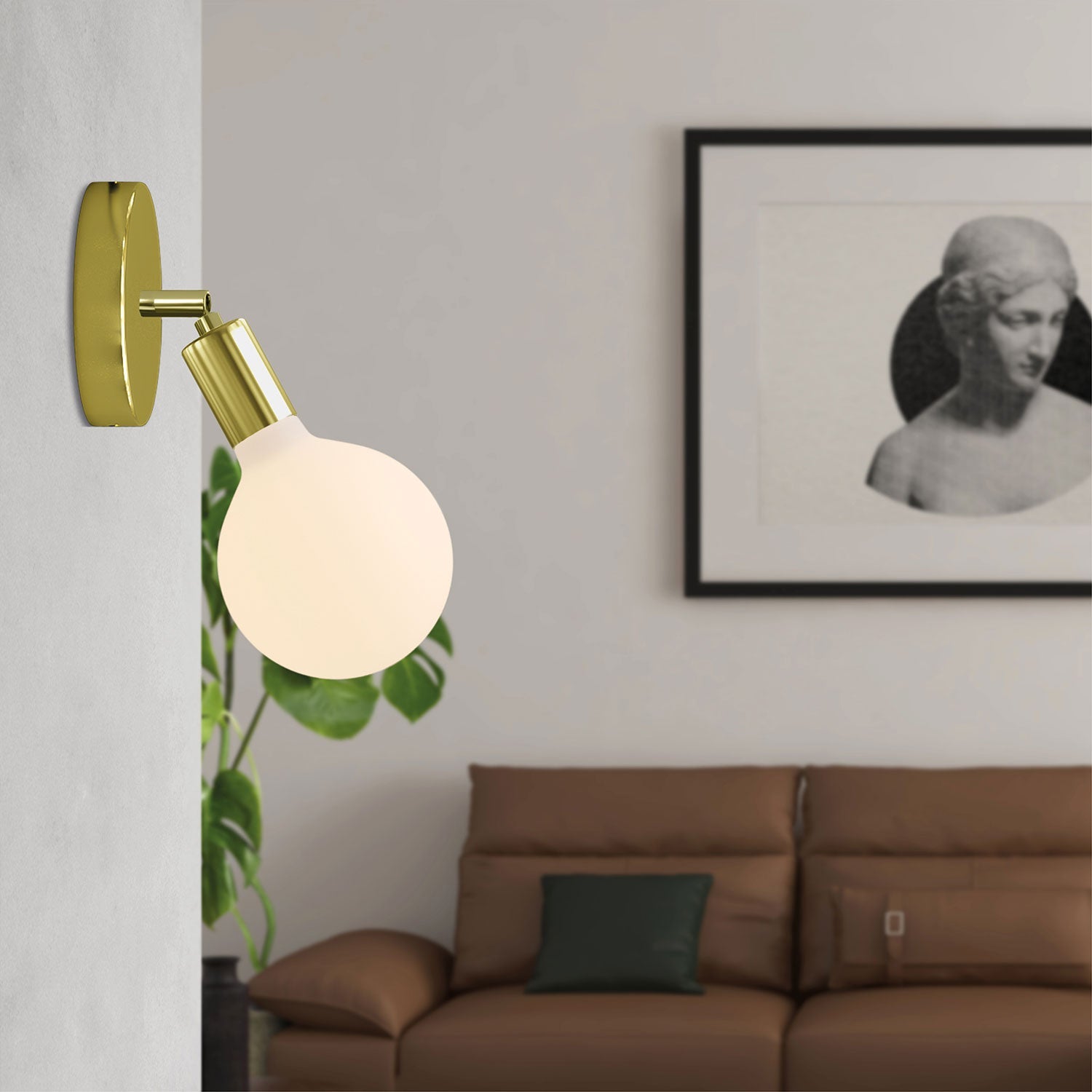 Lampada Fermaluce Snodo in metallo con lampadina Globo Porcellana - Ottone