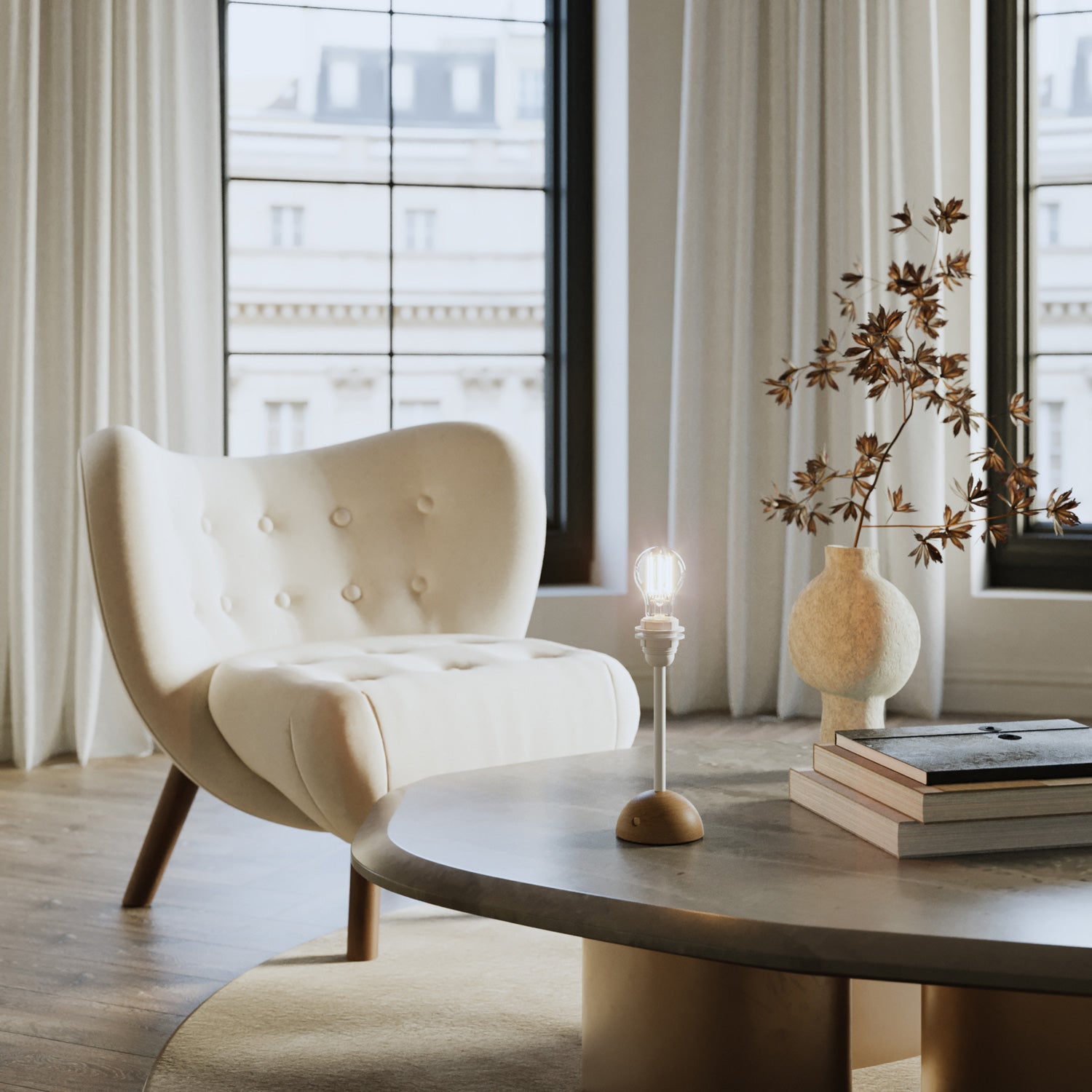 Lampada portatile e ricaricabile Cabless12 con lampadina a goccia e predisposizione per paralume - Neutro - Creative Cables