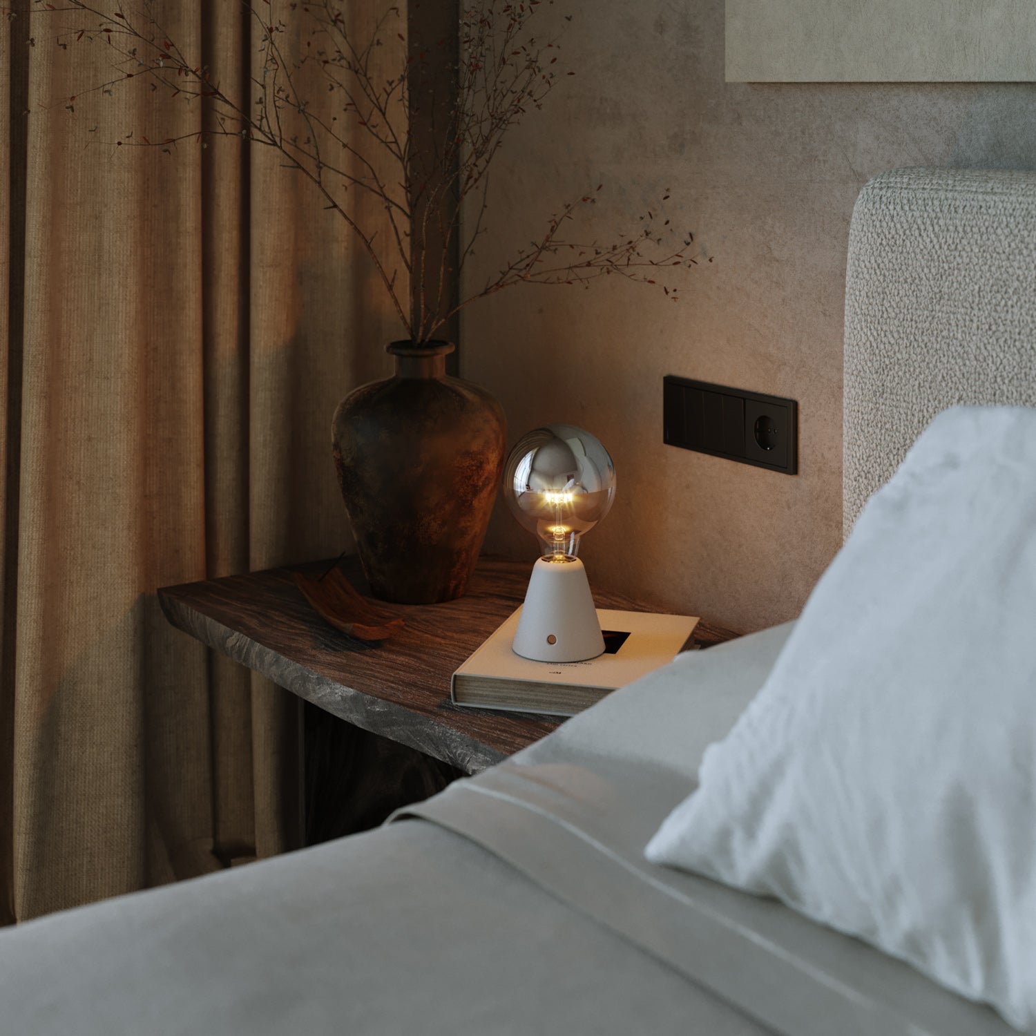 Lampada portatile ricaricabile Cabless01 con lampadina globo mezza sfera argento - Bianco - Creative Cables