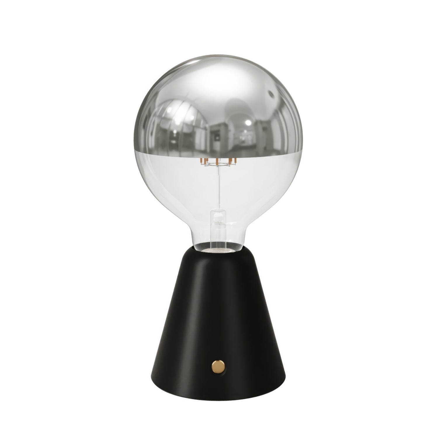 Lampada portatile ricaricabile Cabless01 con lampadina globo mezza sfera argento - Nero - Creative Cables