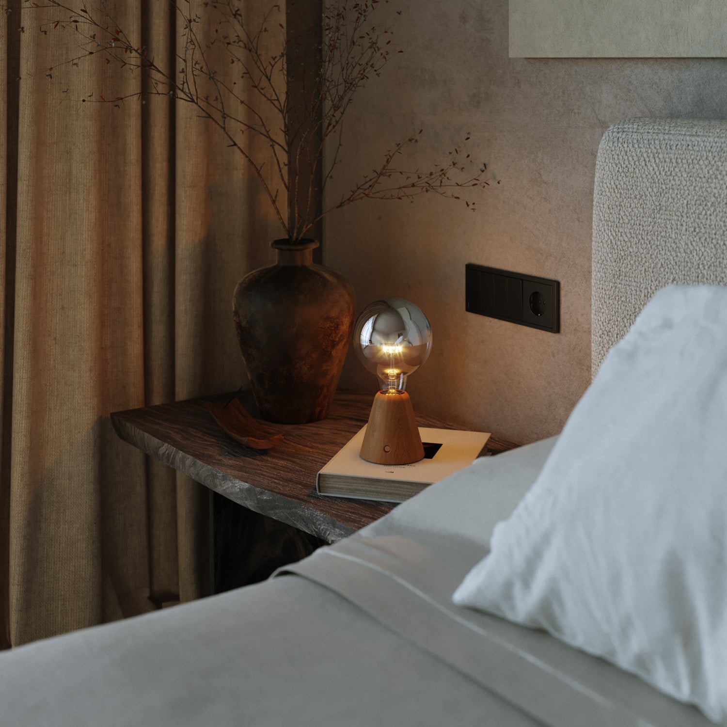 Lampada portatile ricaricabile Cabless01 con lampadina globo mezza sfera argento - Neutro verniciato - Creative Cables