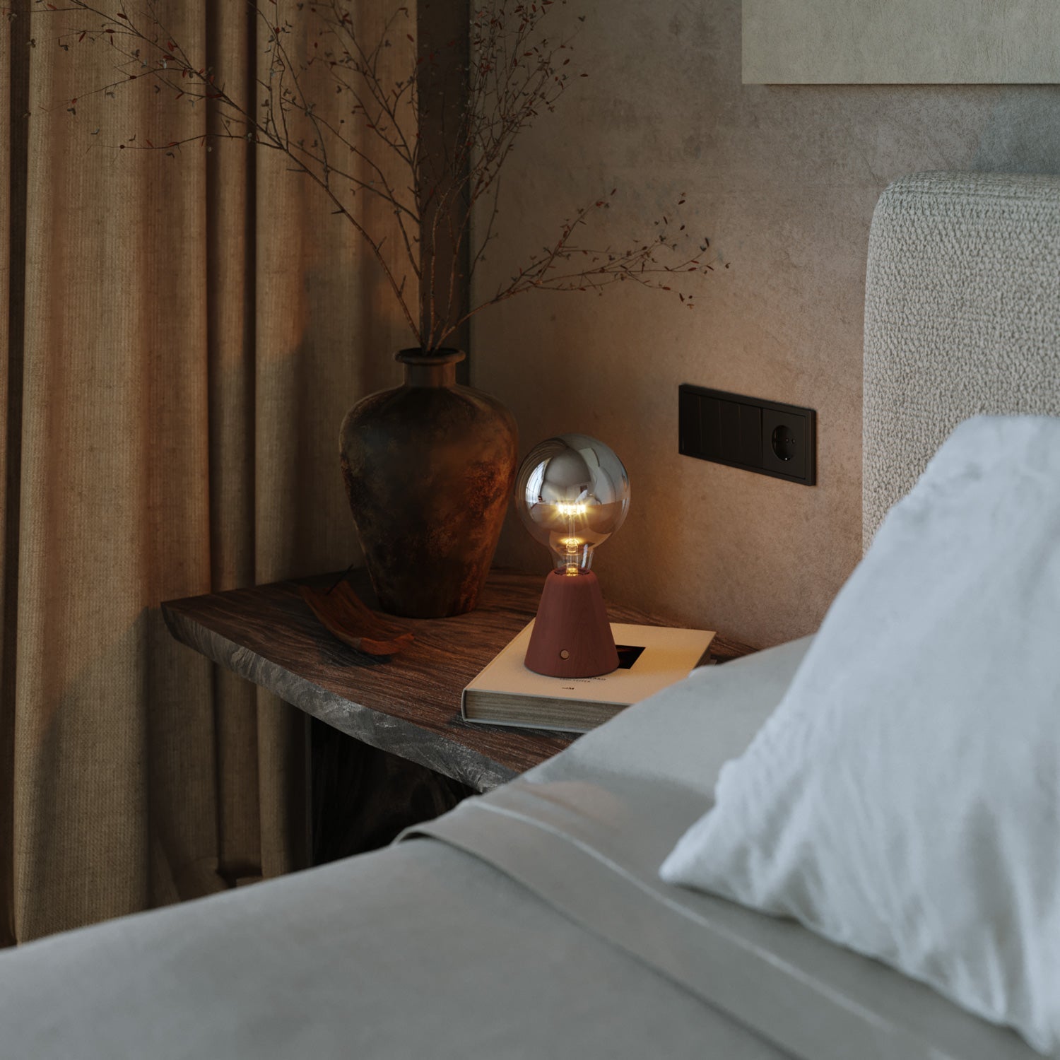 Lampada portatile ricaricabile Cabless01 con lampadina globo mezza sfera argento - Terracotta - Creative Cables