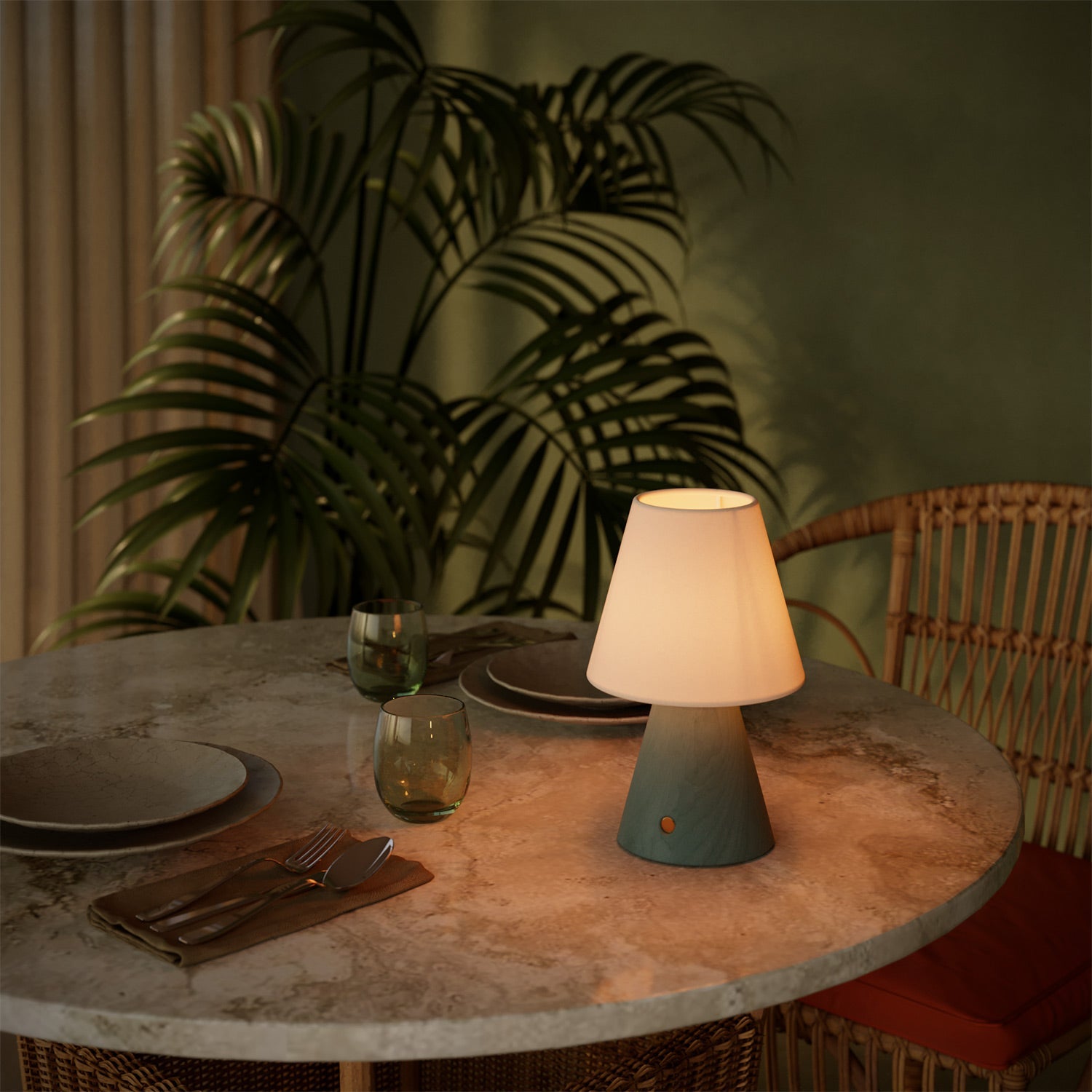 Lampada portatile ricaricabile Cabless11 con lampadina a goccia e paralume - Ottanio - Creative Cables