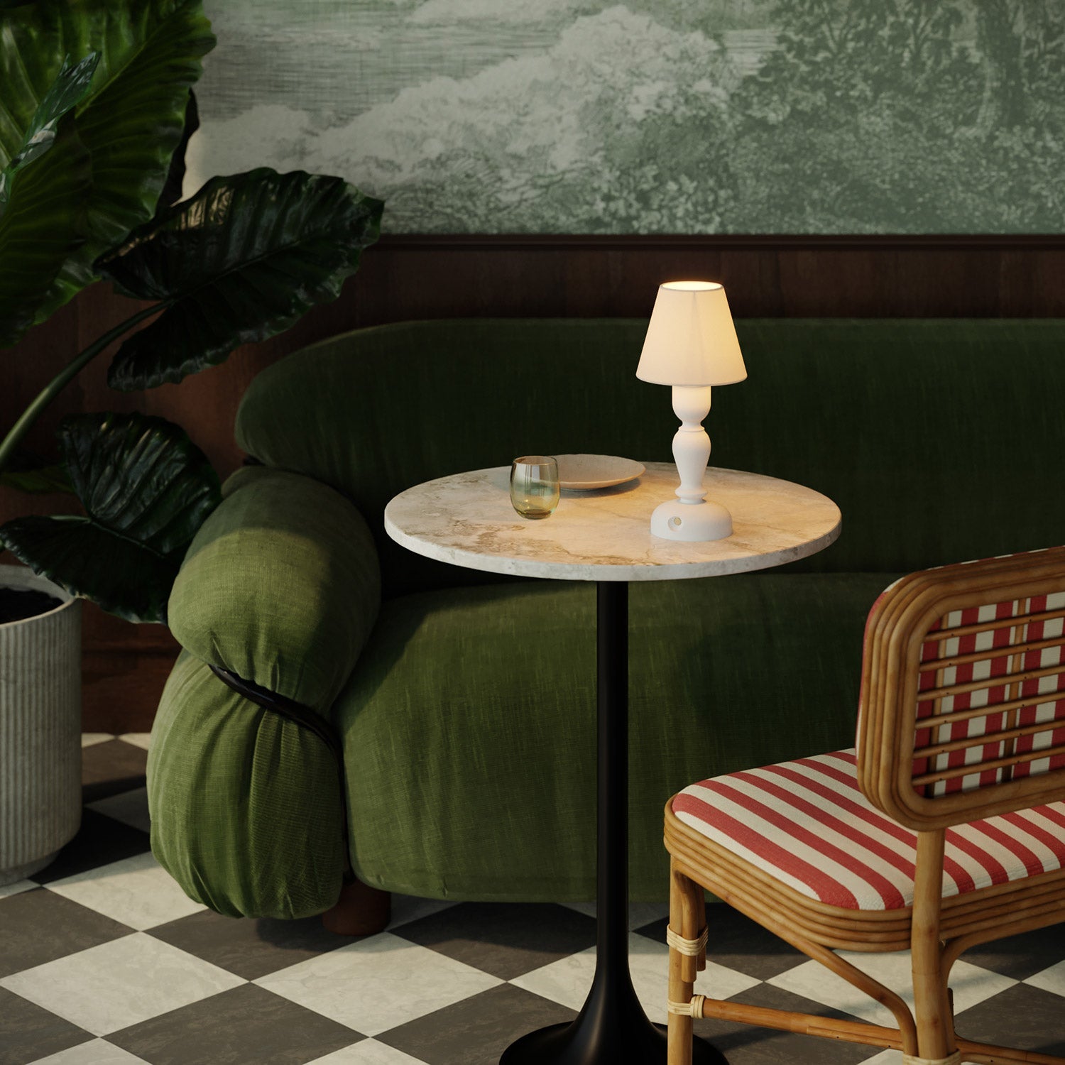 Lampada portatile ricaricabile Cabless14 con lampadina a goccia e predisposizione per paralume - Bianco - Creative Cables