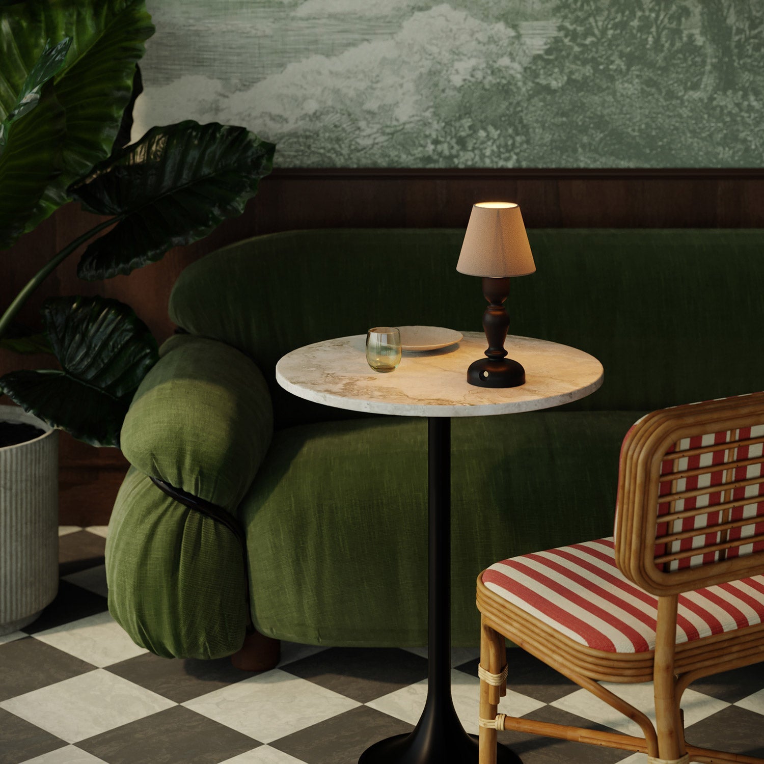 Lampada portatile ricaricabile Cabless14 con lampadina a goccia e predisposizione per paralume - Nero - Creative Cables